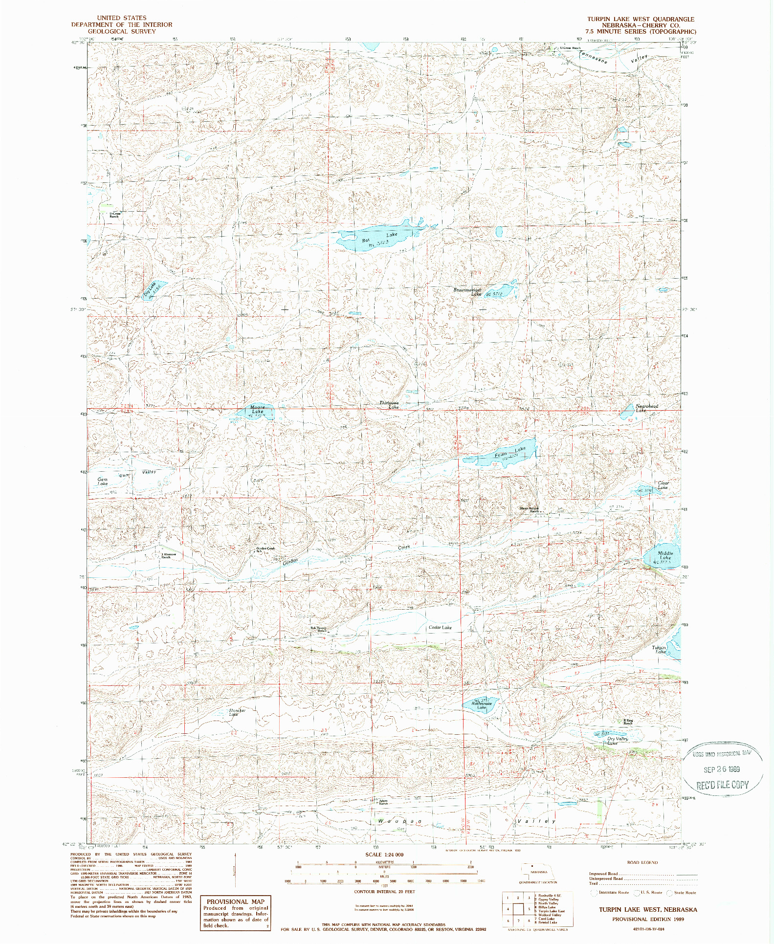 USGS 1:24000-SCALE QUADRANGLE FOR TURPIN LAKE WEST, NE 1989