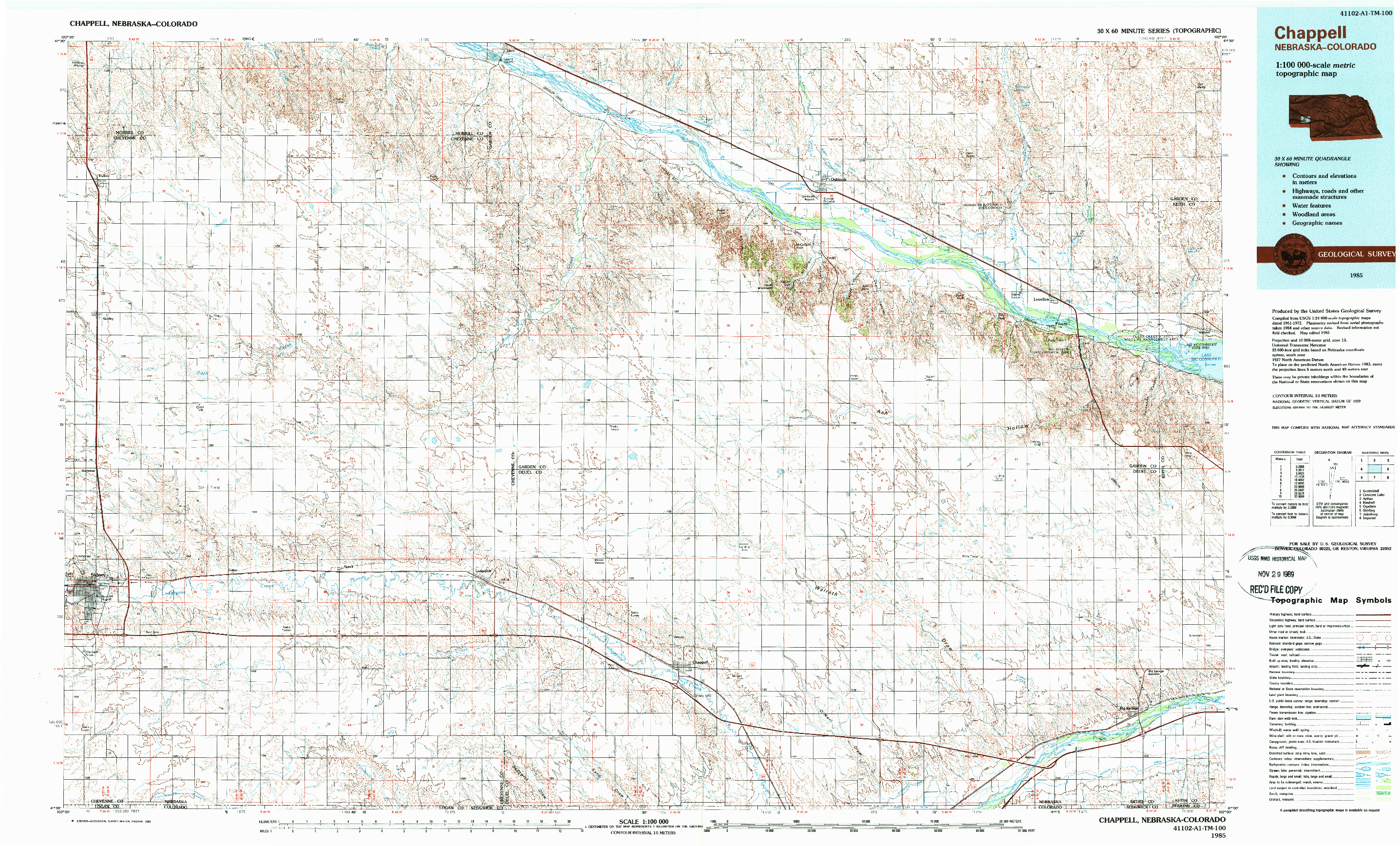 USGS 1:100000-SCALE QUADRANGLE FOR CHAPPELL, NE 1985