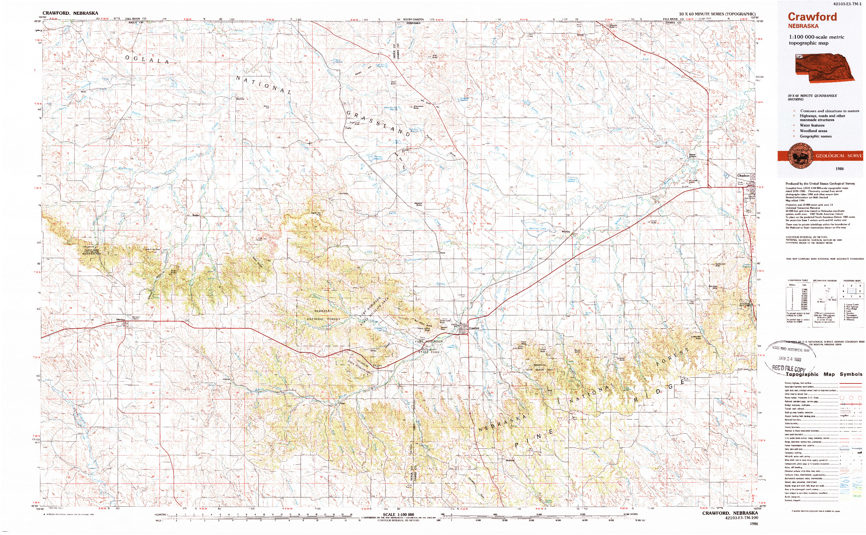 USGS 1:100000-SCALE QUADRANGLE FOR CRAWFORD, NE 1986