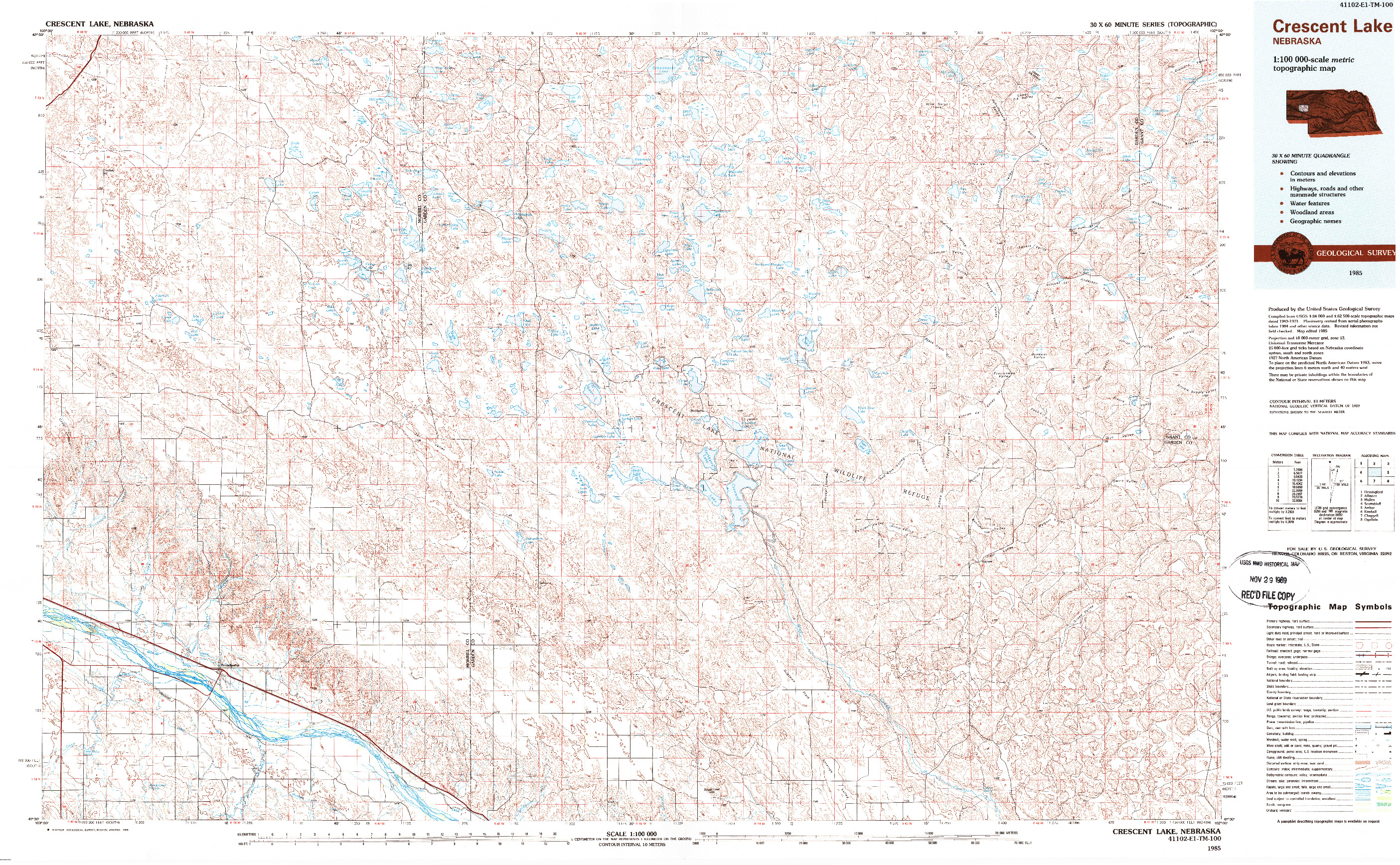 USGS 1:100000-SCALE QUADRANGLE FOR CRESCENT LAKE, NE 1985