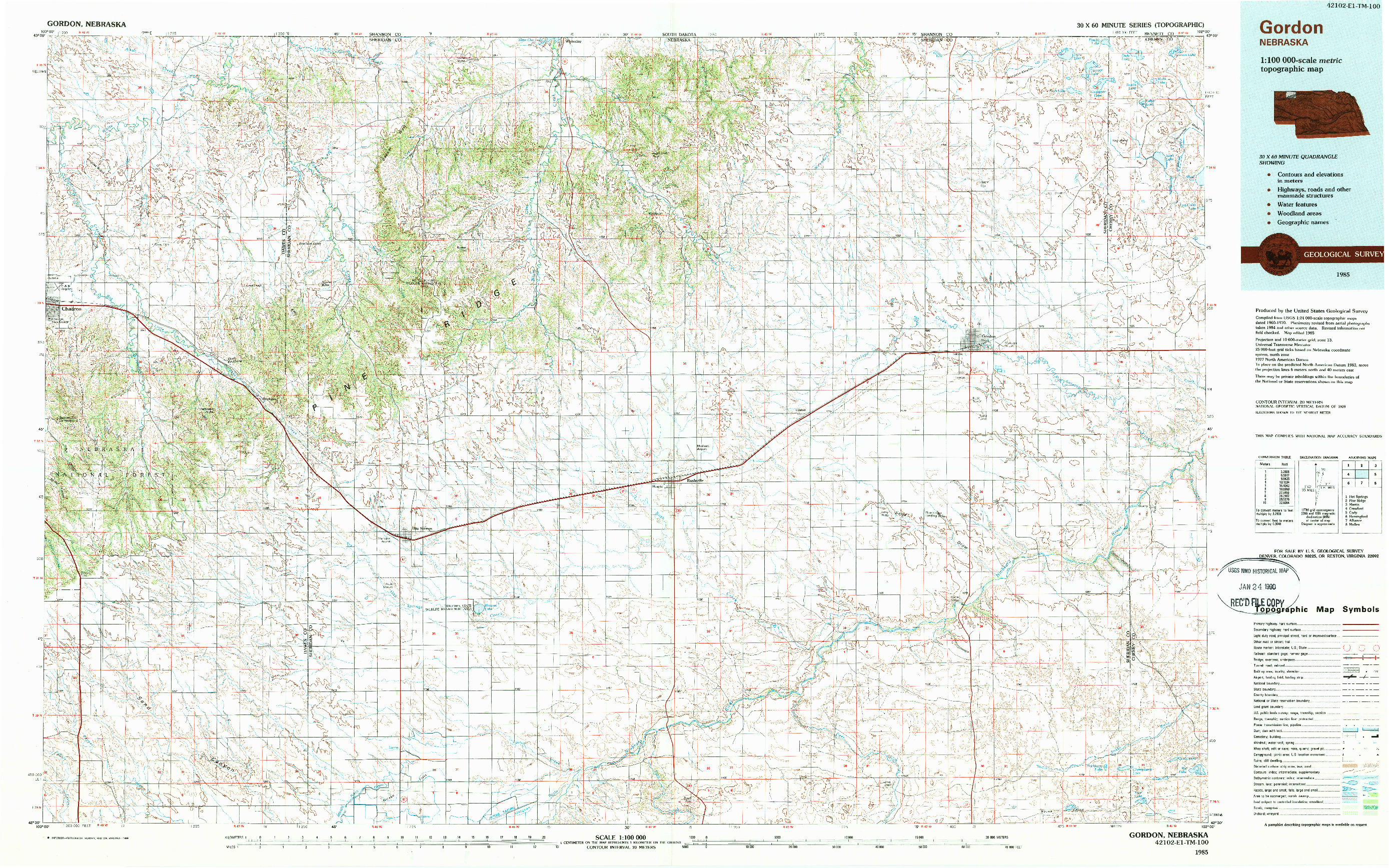 USGS 1:100000-SCALE QUADRANGLE FOR GORDON, NE 1985