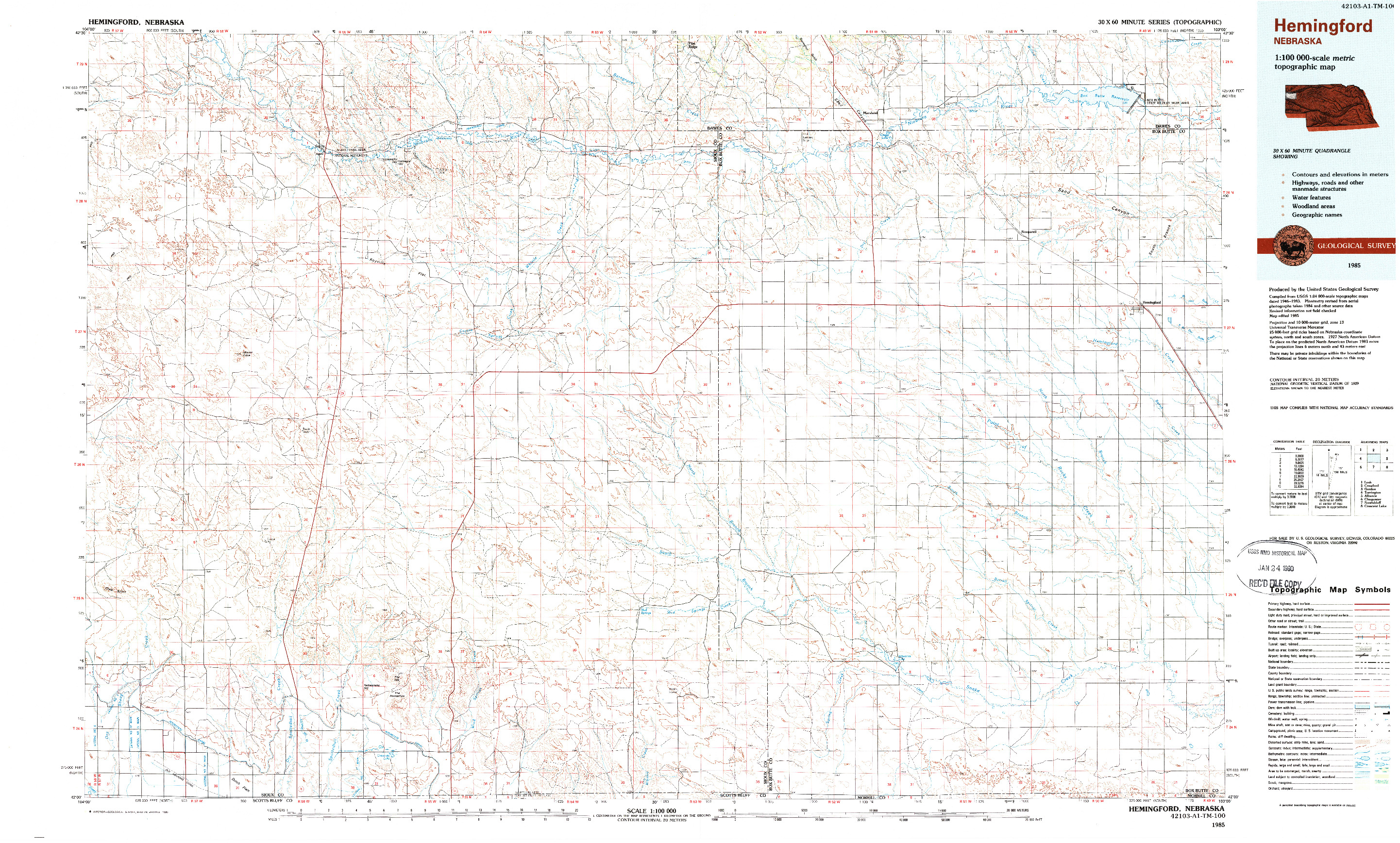 USGS 1:100000-SCALE QUADRANGLE FOR HEMINGFORD, NE 1985
