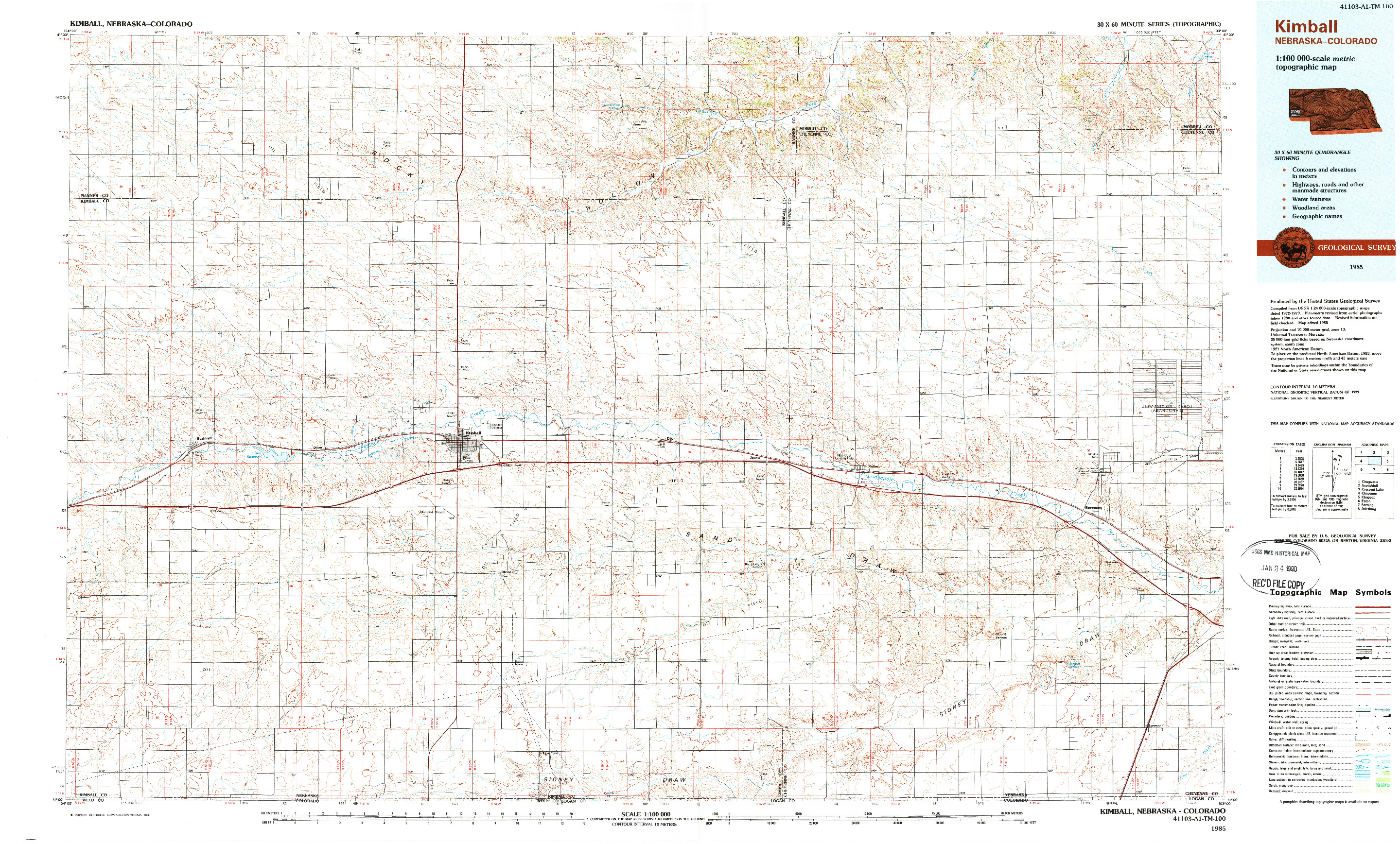 USGS 1:100000-SCALE QUADRANGLE FOR KIMBALL, NE 1985