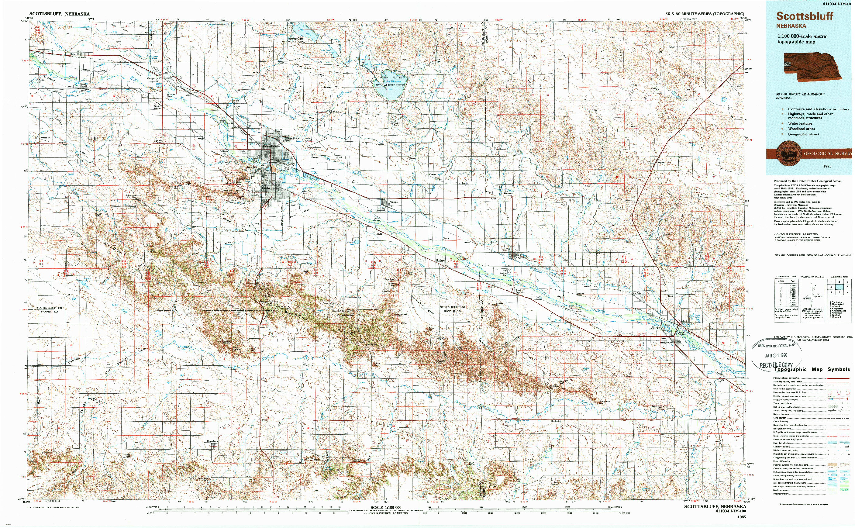 USGS 1:100000-SCALE QUADRANGLE FOR SCOTTSBLUFF, NE 1985