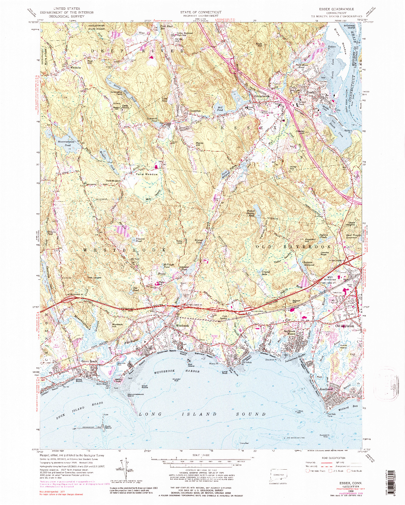 USGS 1:24000-SCALE QUADRANGLE FOR ESSEX, CT 1958