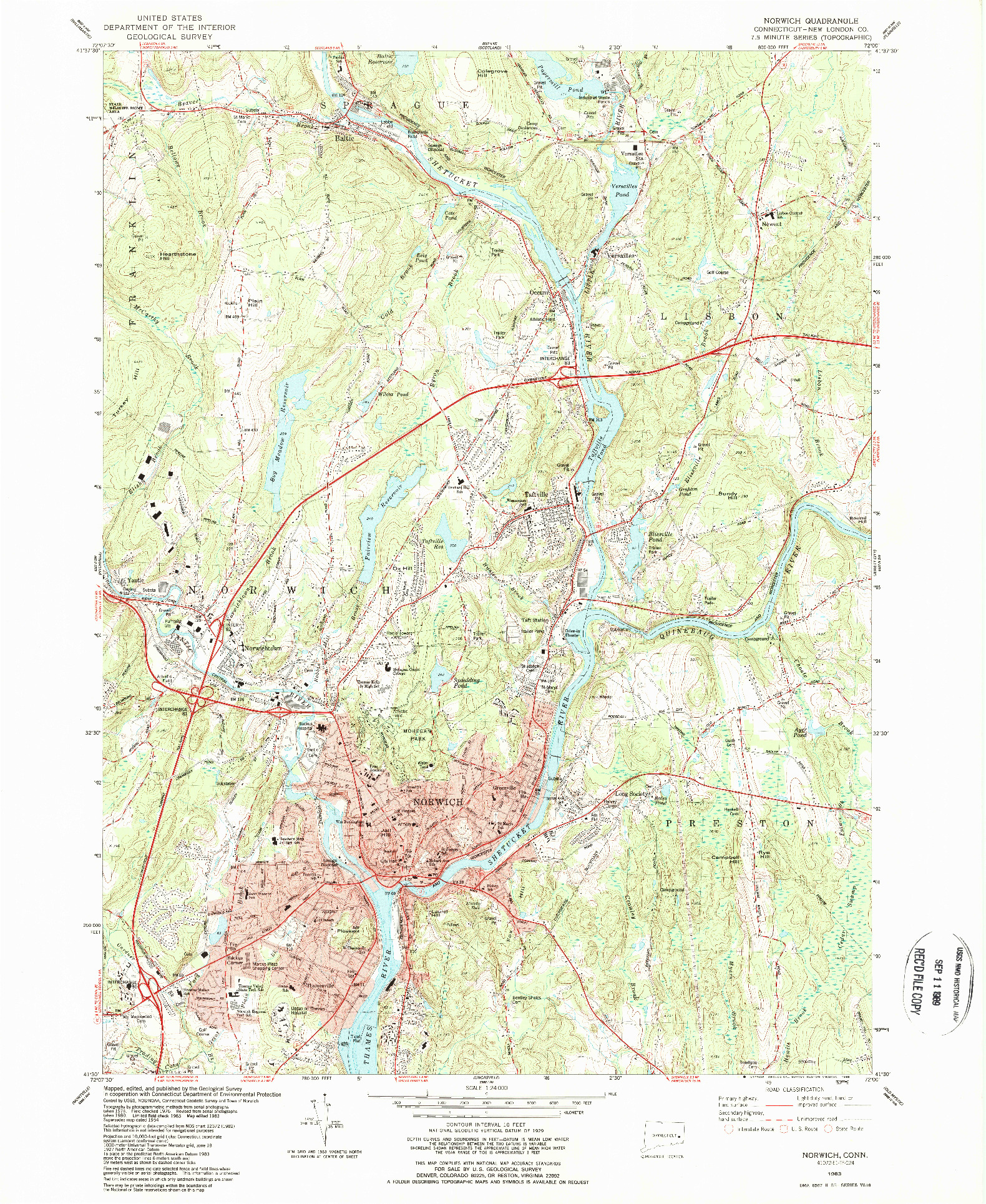 USGS 1:24000-SCALE QUADRANGLE FOR NORWICH, CT 1983