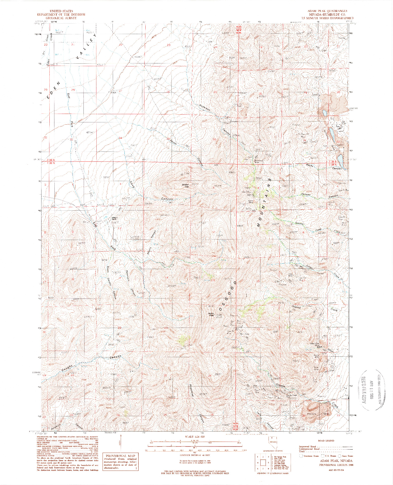 USGS 1:24000-SCALE QUADRANGLE FOR ADAM PEAK, NV 1988
