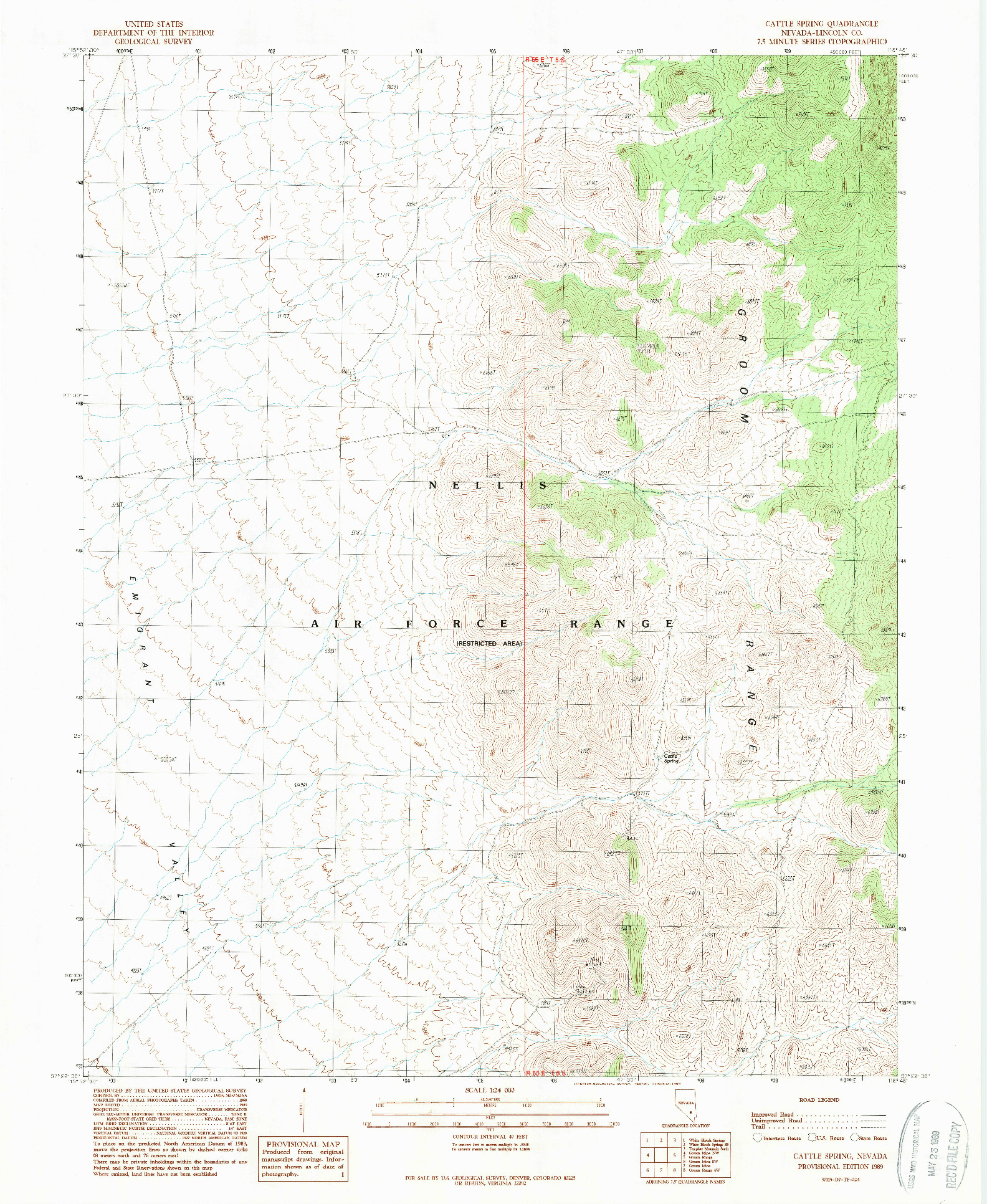 USGS 1:24000-SCALE QUADRANGLE FOR CATTLE SPRING, NV 1989