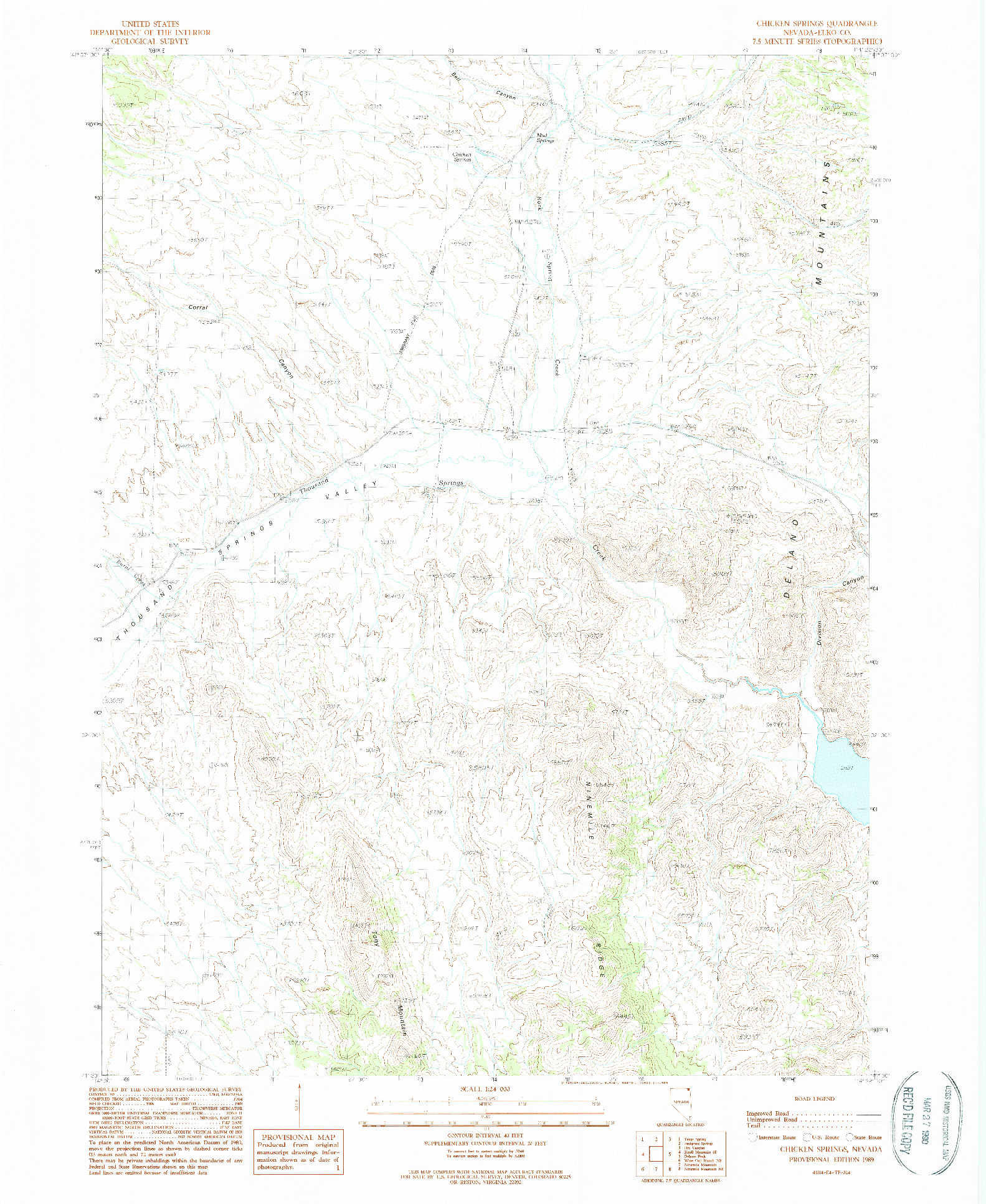 USGS 1:24000-SCALE QUADRANGLE FOR CHICKEN SPRINGS, NV 1989