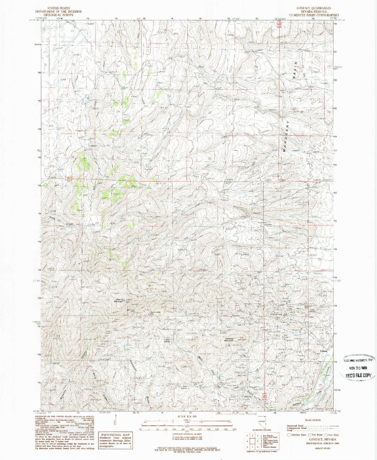 USGS 1:24000-SCALE QUADRANGLE FOR CONTACT, NV 1989