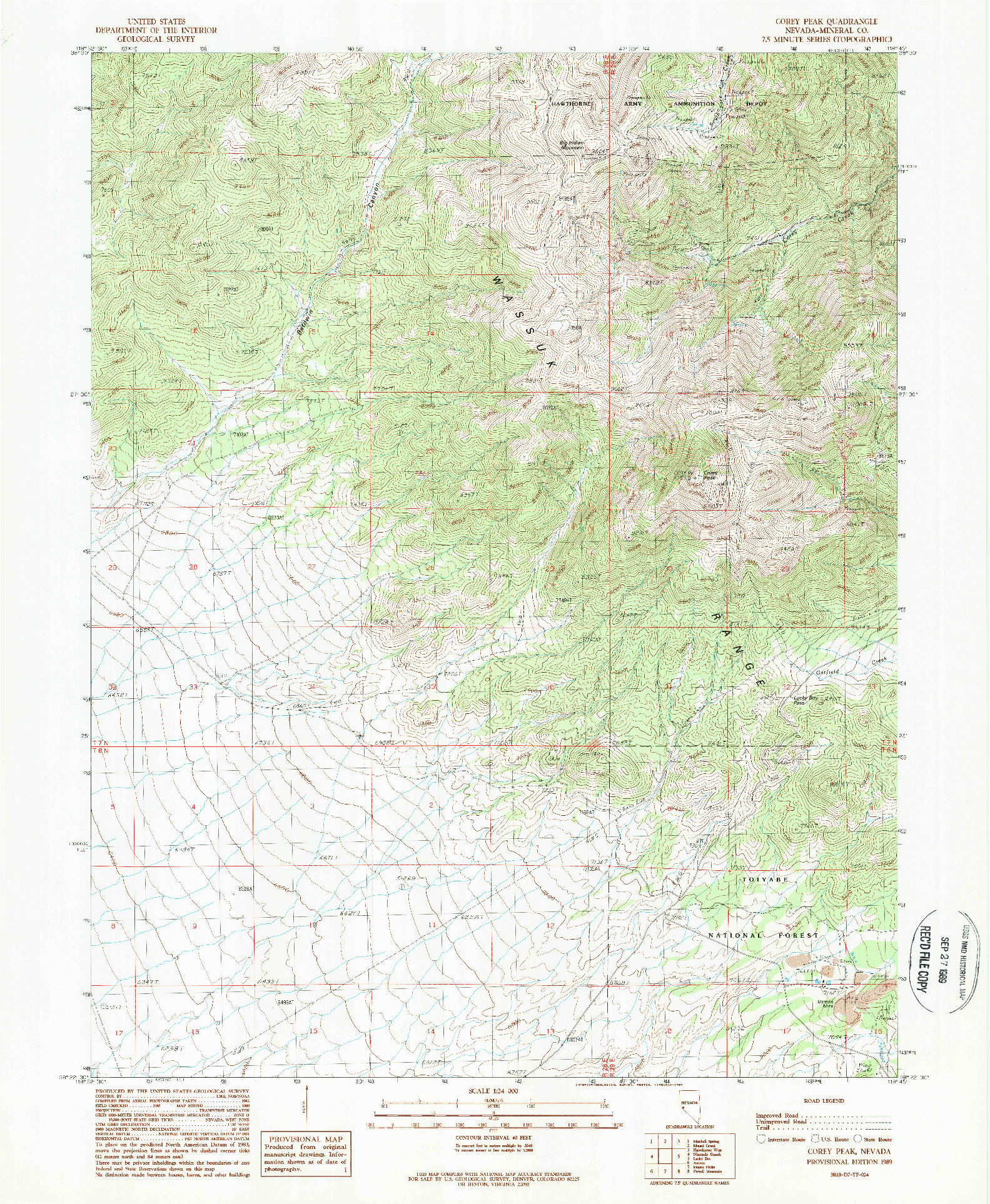 USGS 1:24000-SCALE QUADRANGLE FOR COREY PEAK, NV 1989