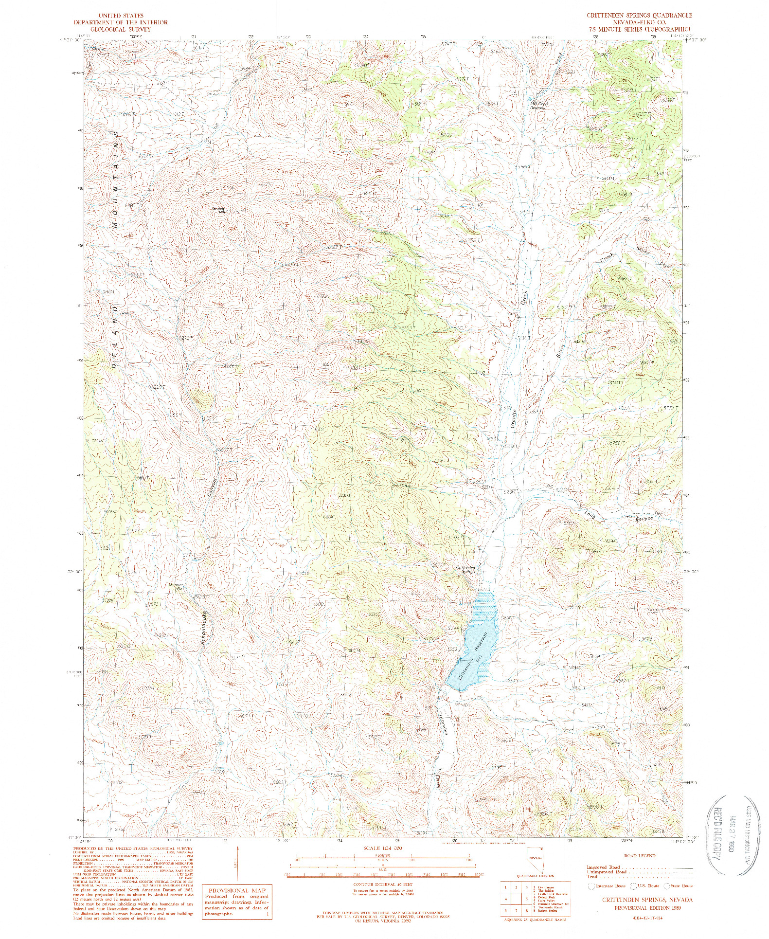 USGS 1:24000-SCALE QUADRANGLE FOR CRITTENDEN SPRINGS, NV 1989