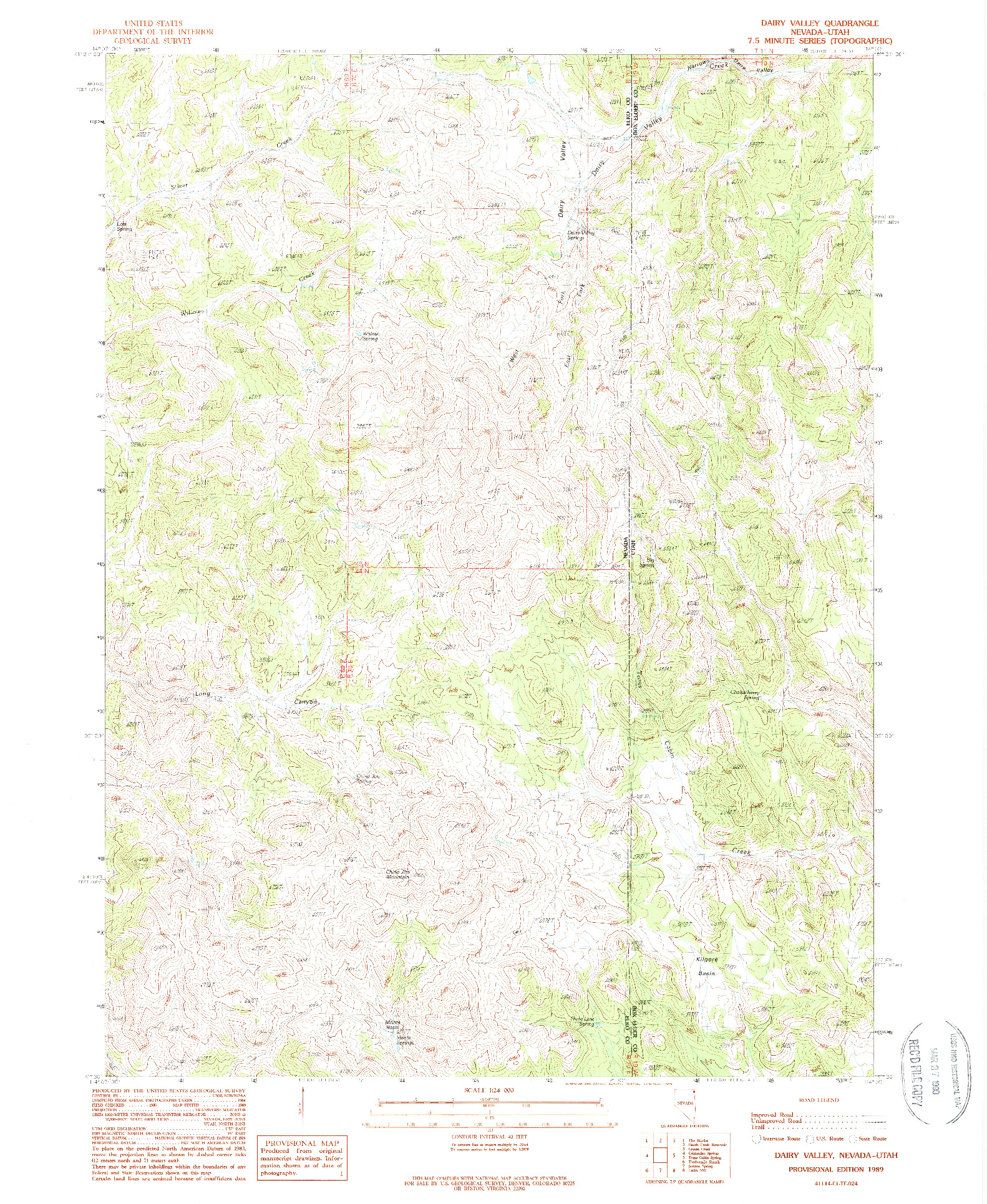 USGS 1:24000-SCALE QUADRANGLE FOR DAIRY VALLEY, NV 1989