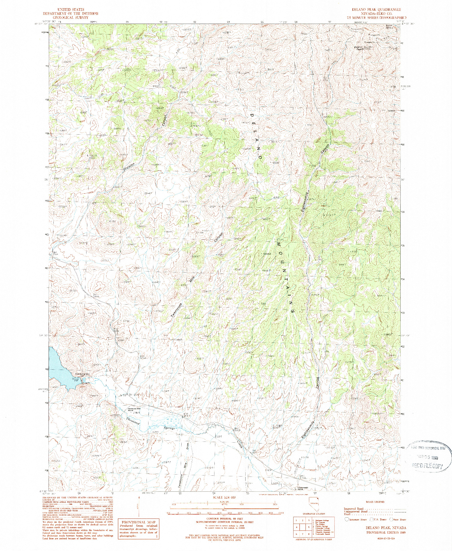USGS 1:24000-SCALE QUADRANGLE FOR DELANO PEAK, NV 1989