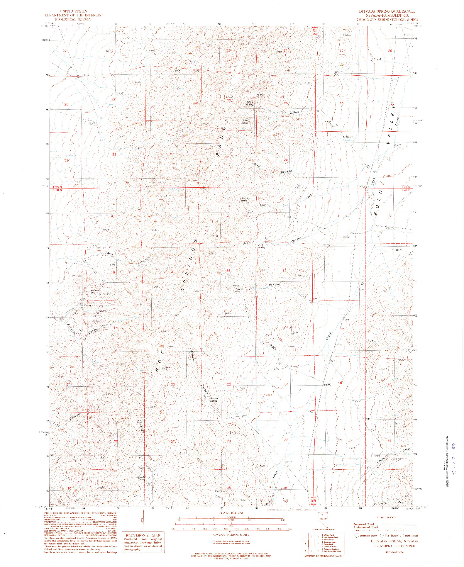 USGS 1:24000-SCALE QUADRANGLE FOR DELVADA SPRING, NV 1988