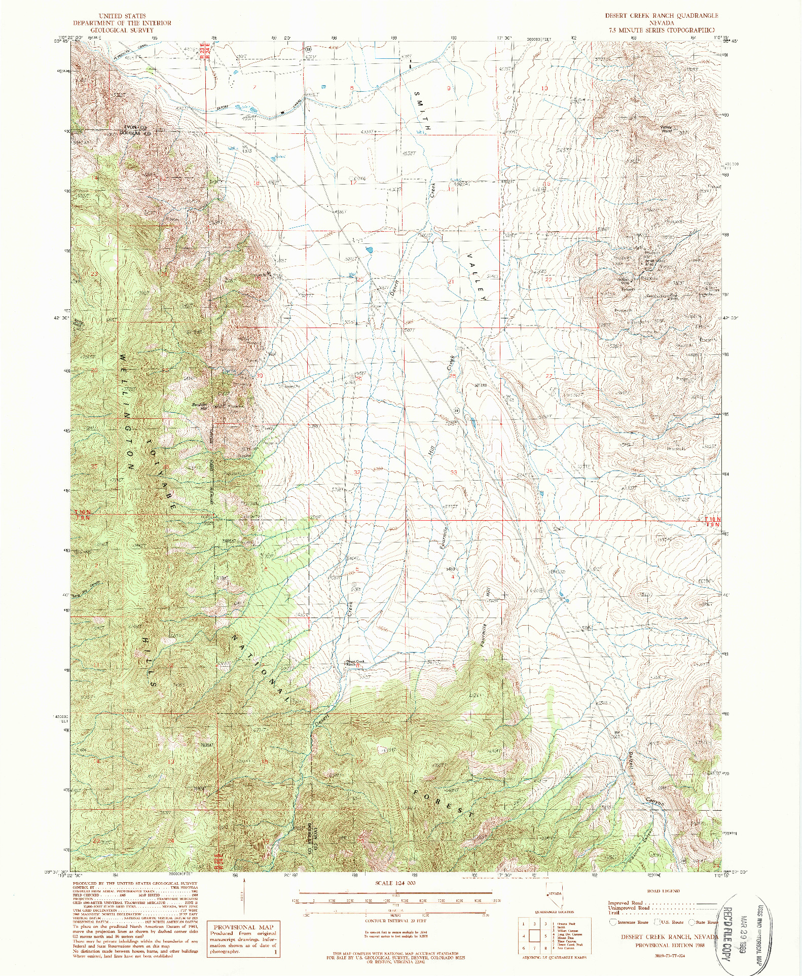 USGS 1:24000-SCALE QUADRANGLE FOR DESERT CREEK RANCH, NV 1988