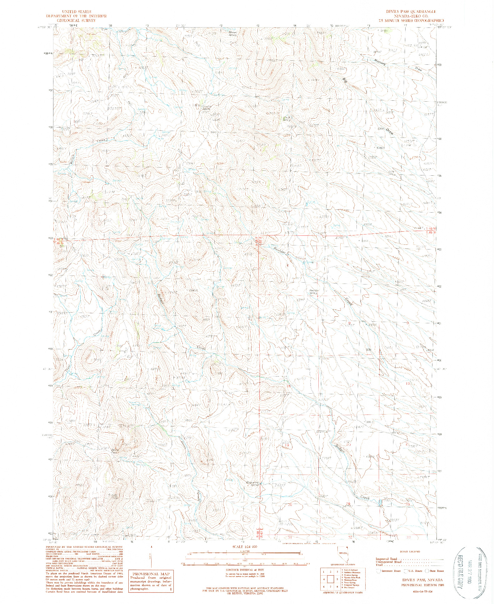 USGS 1:24000-SCALE QUADRANGLE FOR DEVILS PASS, NV 1989