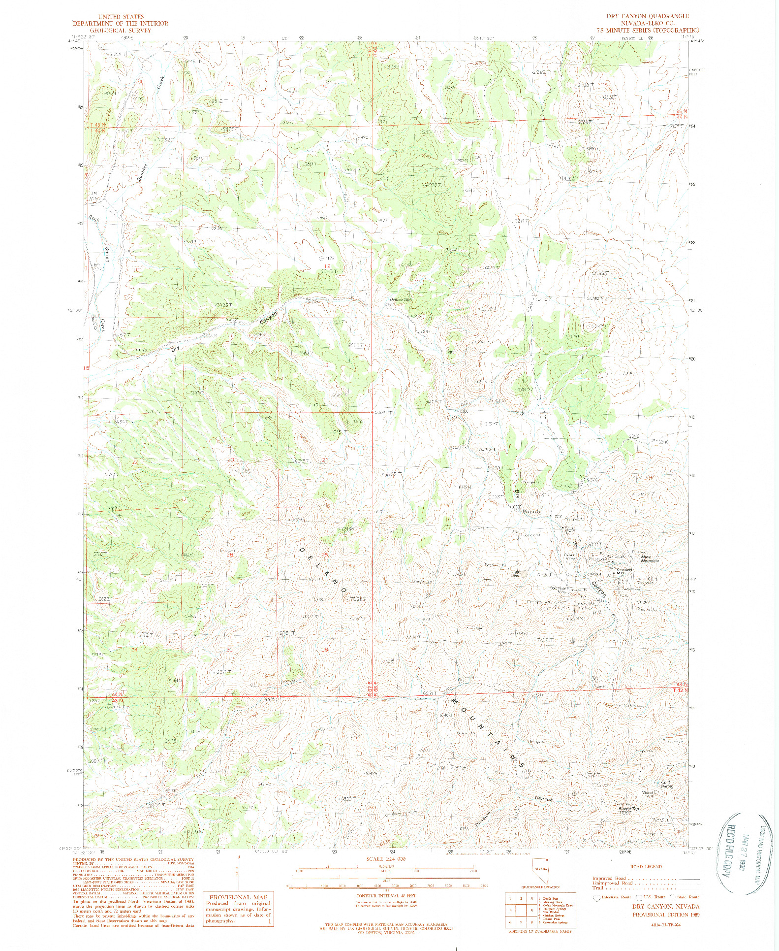 USGS 1:24000-SCALE QUADRANGLE FOR DRY CANYON, NV 1989