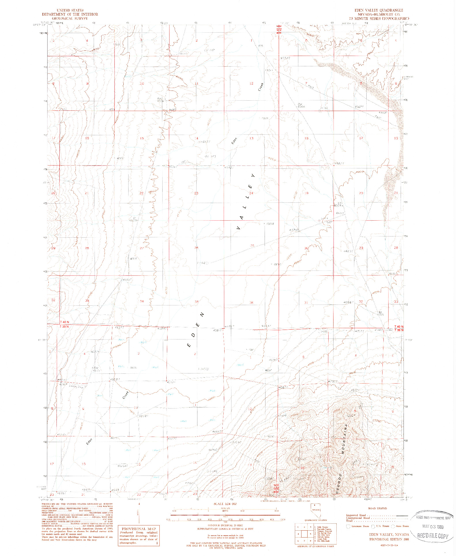 USGS 1:24000-SCALE QUADRANGLE FOR EDEN VALLEY, NV 1988
