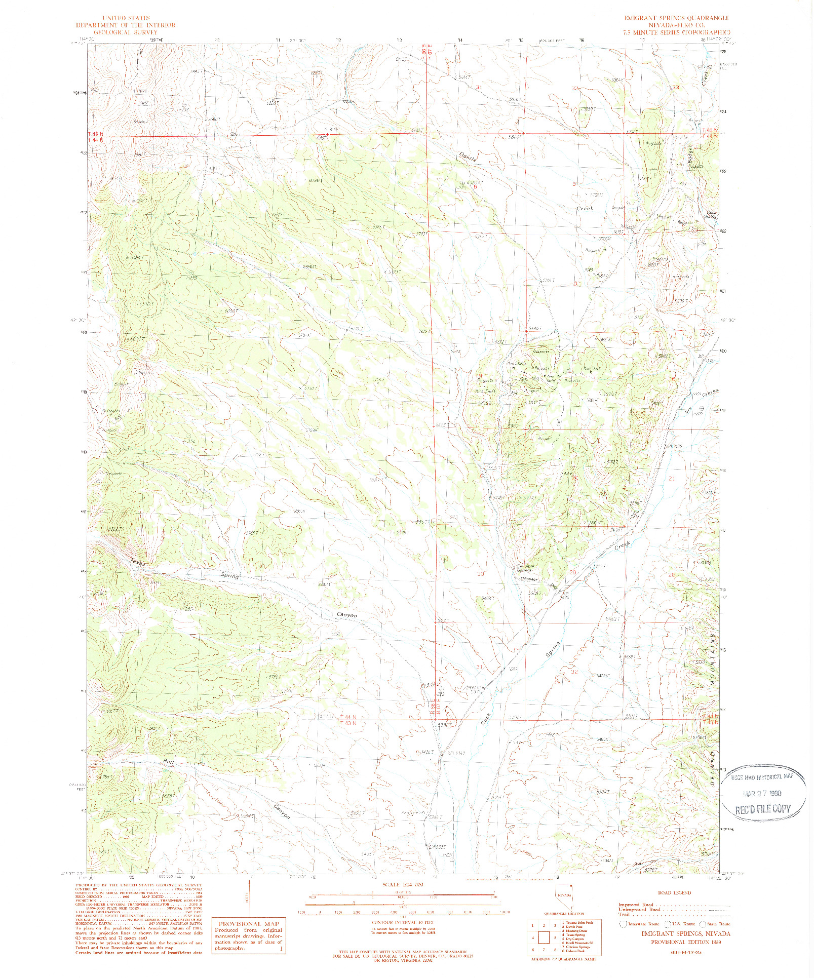 USGS 1:24000-SCALE QUADRANGLE FOR EMIGRANT PASS, NV 1989