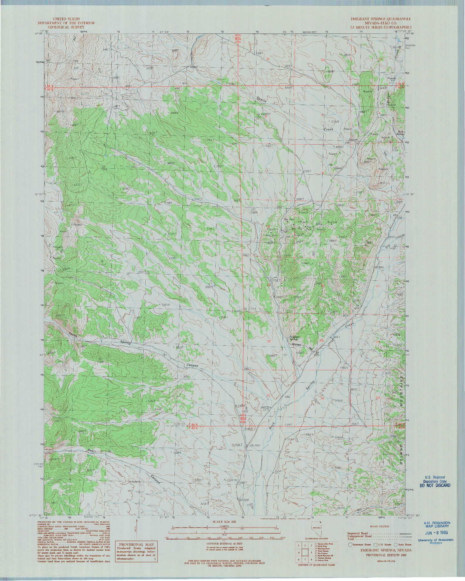 USGS 1:24000-SCALE QUADRANGLE FOR EMIGRANT SPRINGS, NV 1989