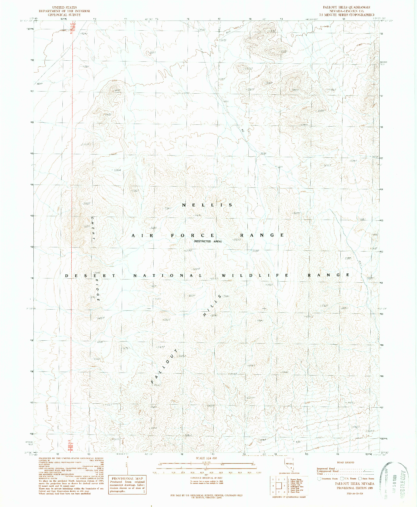 USGS 1:24000-SCALE QUADRANGLE FOR FALLOUT HILLS, NV 1989