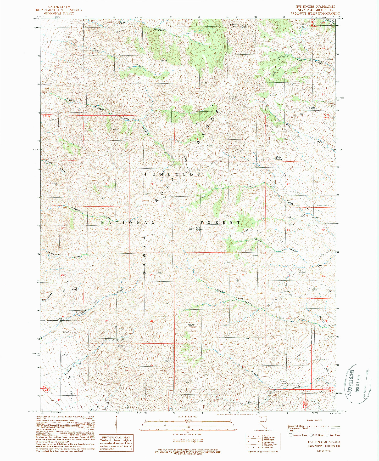 USGS 1:24000-SCALE QUADRANGLE FOR FIVE FINGERS, NV 1988