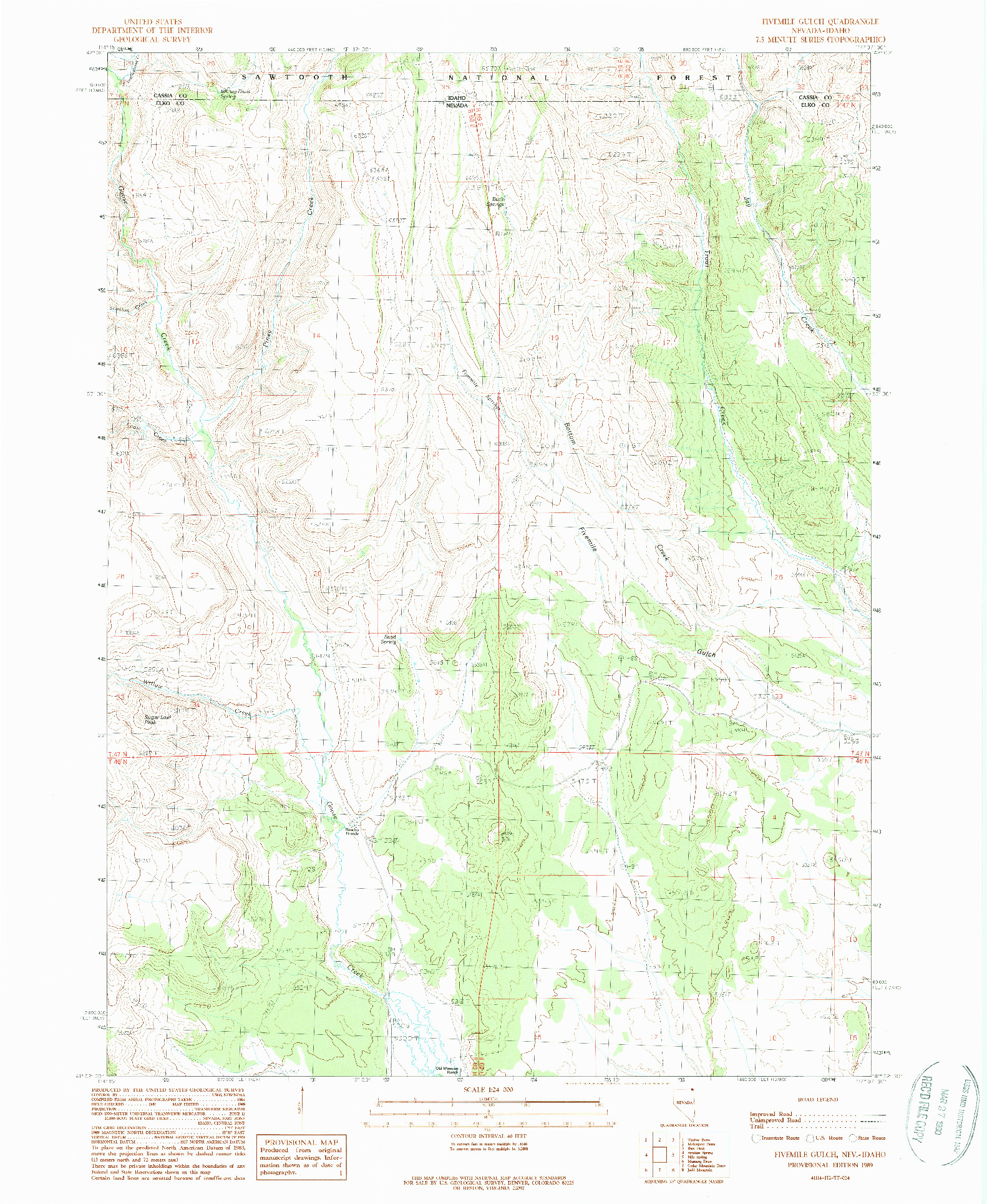 USGS 1:24000-SCALE QUADRANGLE FOR FIVEMILE GULCH, NV 1989