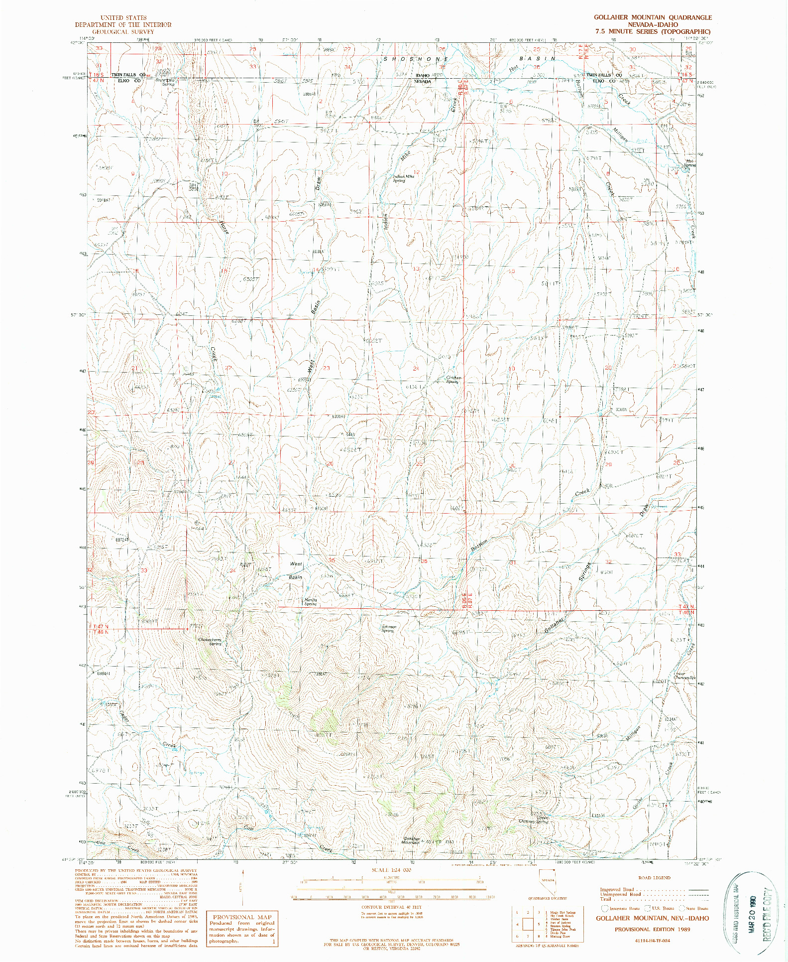 USGS 1:24000-SCALE QUADRANGLE FOR GOLLAHER MOUNTAIN, NV 1989