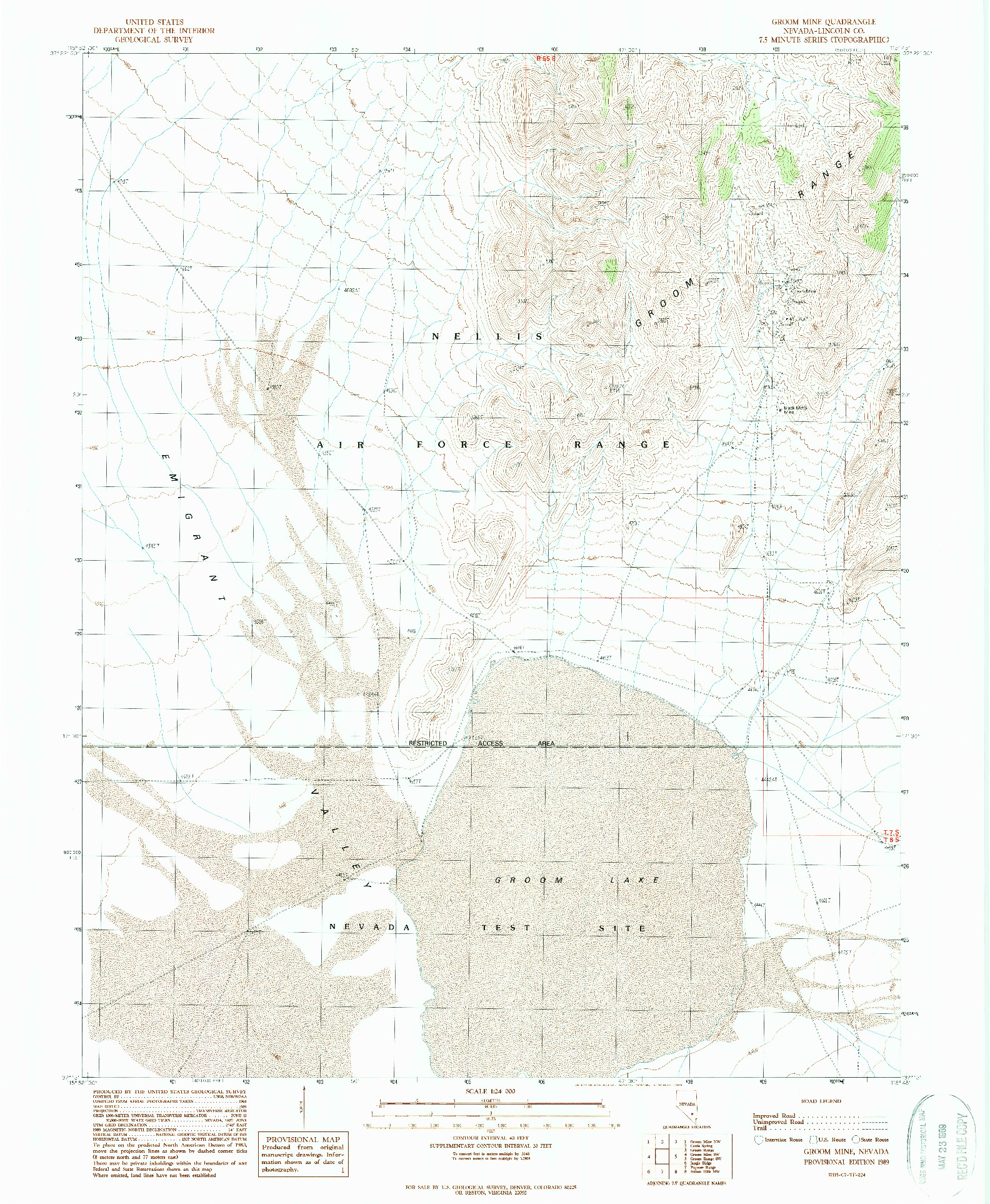 USGS 1:24000-SCALE QUADRANGLE FOR GROOM MINE, NV 1989