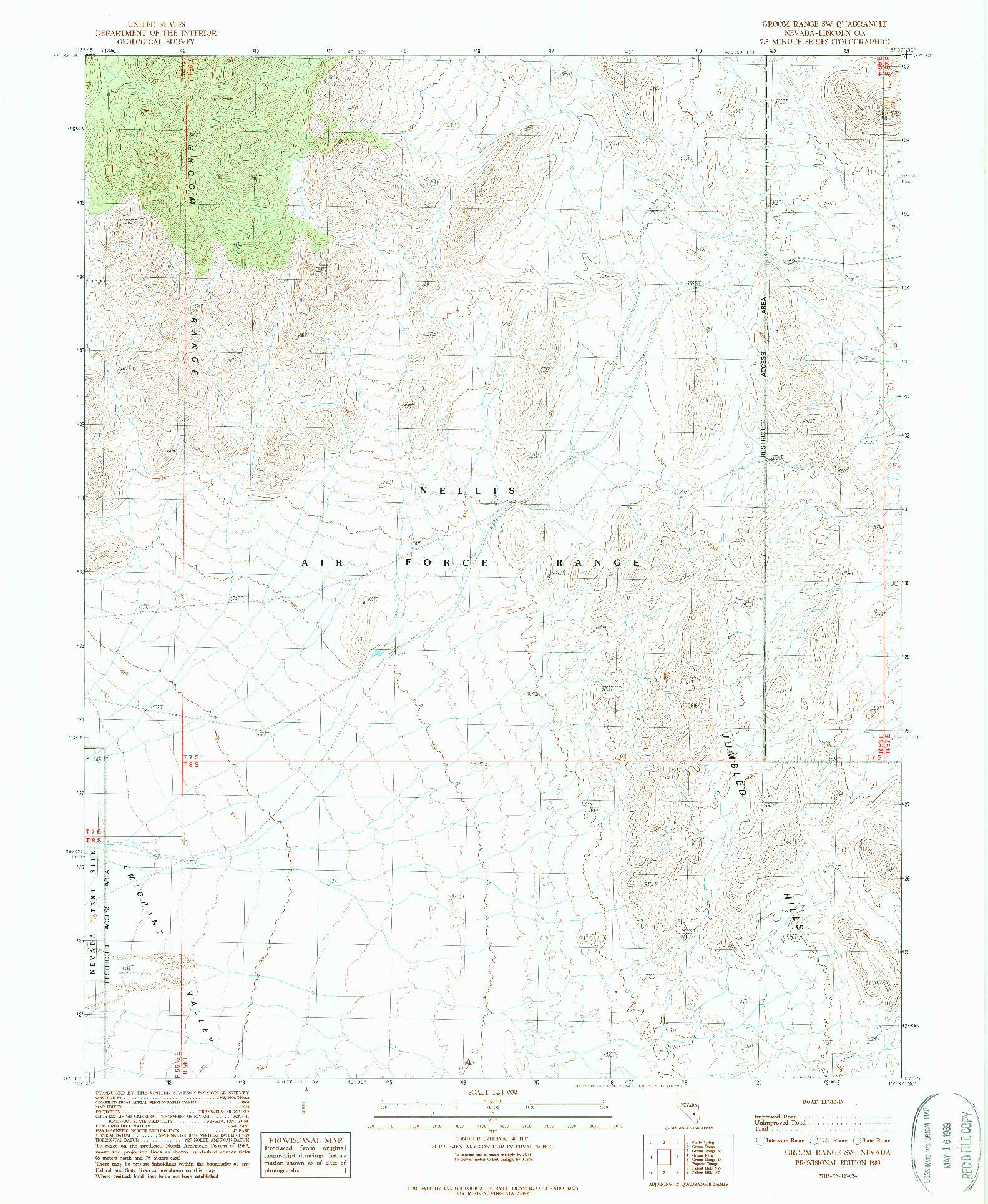 USGS 1:24000-SCALE QUADRANGLE FOR GROOM RANGE SW, NV 1989