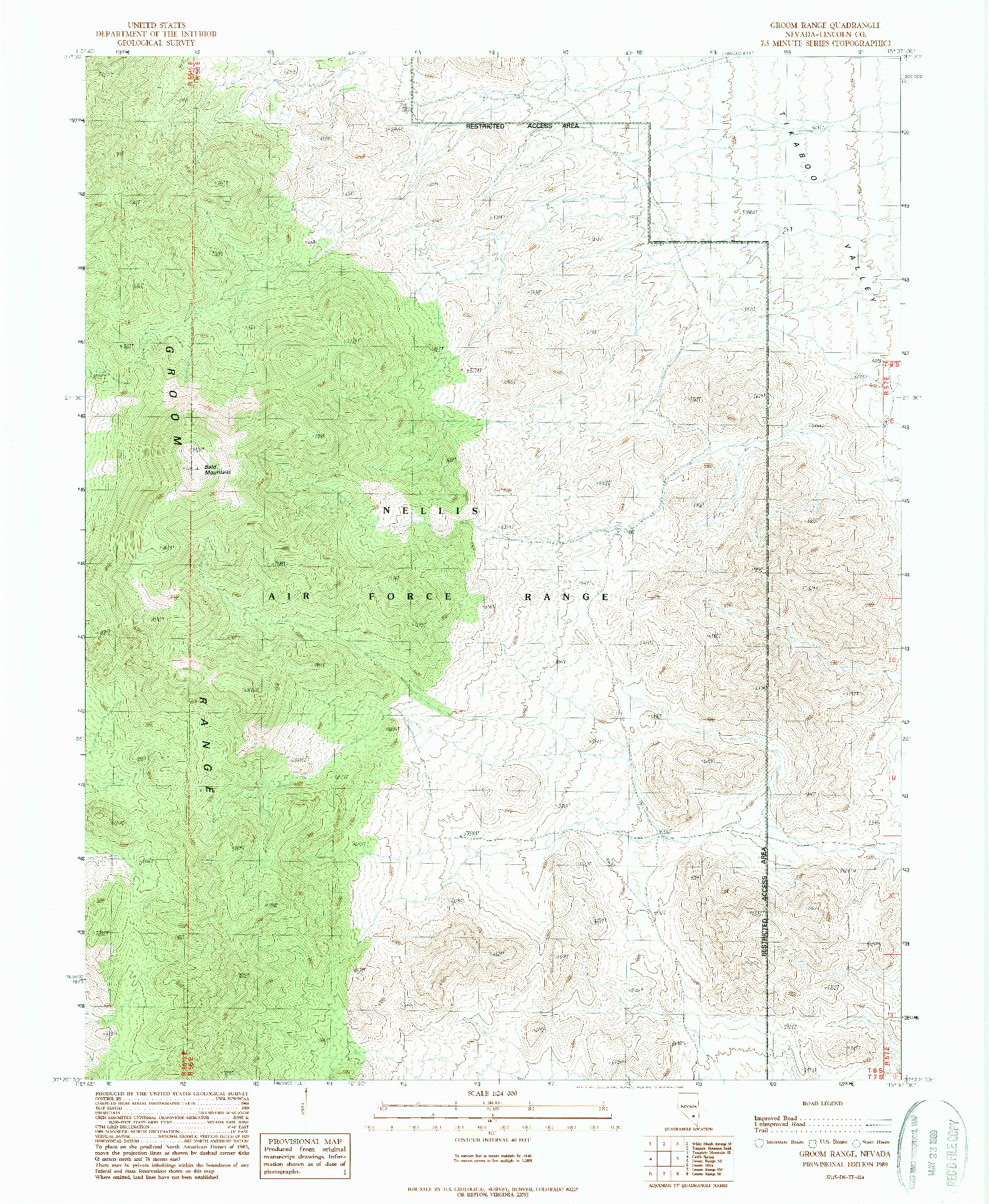 USGS 1:24000-SCALE QUADRANGLE FOR GROOM RANGE, NV 1989