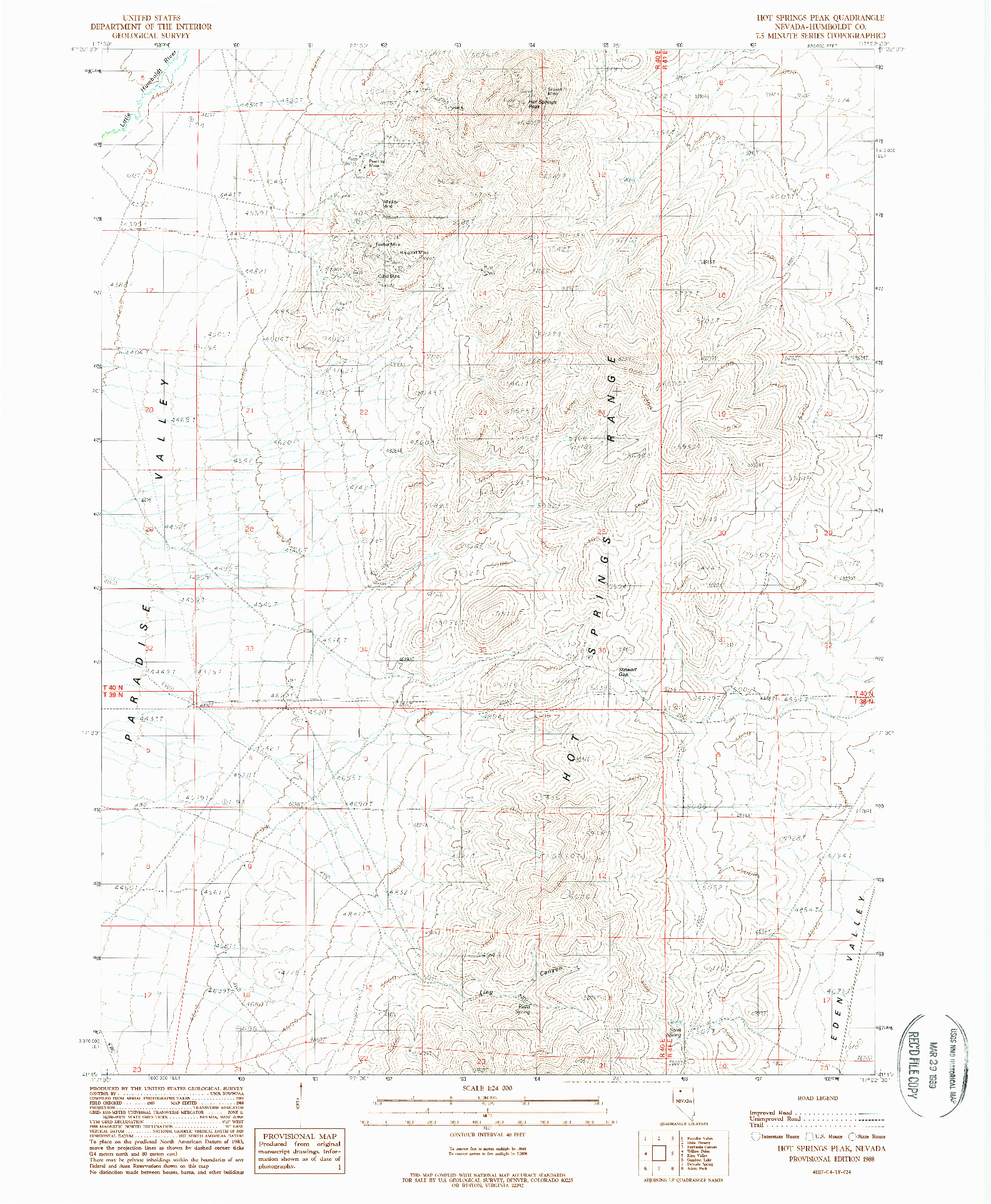 USGS 1:24000-SCALE QUADRANGLE FOR HOT SPRINGS PEAK, NV 1988