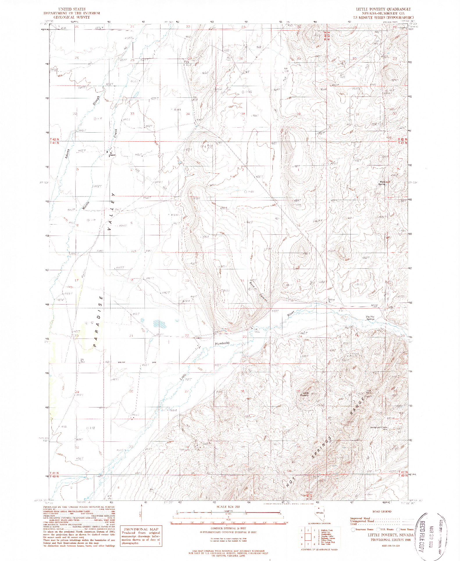 USGS 1:24000-SCALE QUADRANGLE FOR LITTLE POVERTY, NV 1988