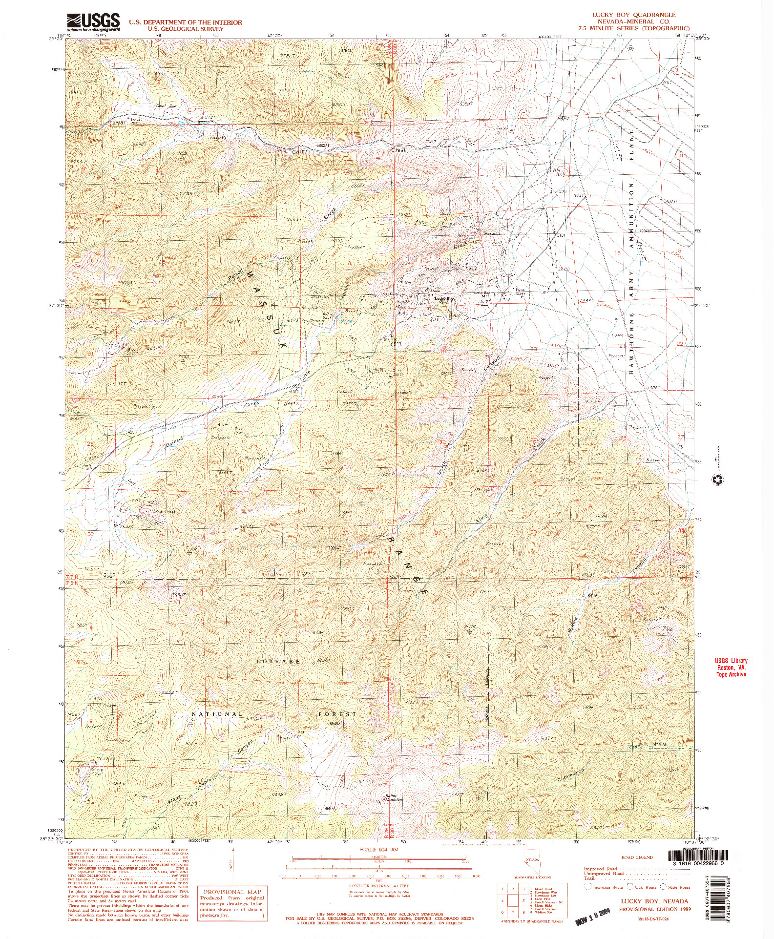 USGS 1:24000-SCALE QUADRANGLE FOR LUCKY BOY, NV 1989