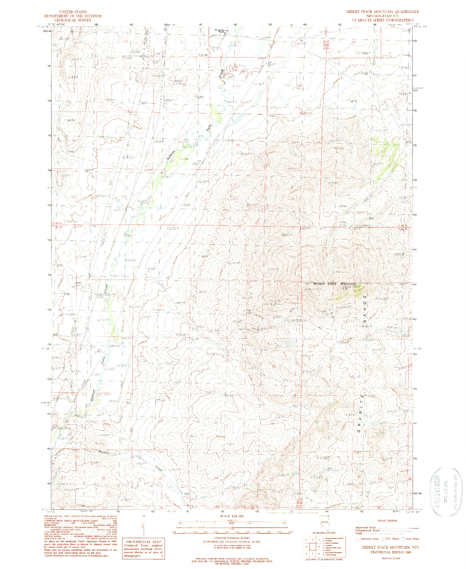 USGS 1:24000-SCALE QUADRANGLE FOR MIDDLE STACK MOUNTAIN, NV 1989