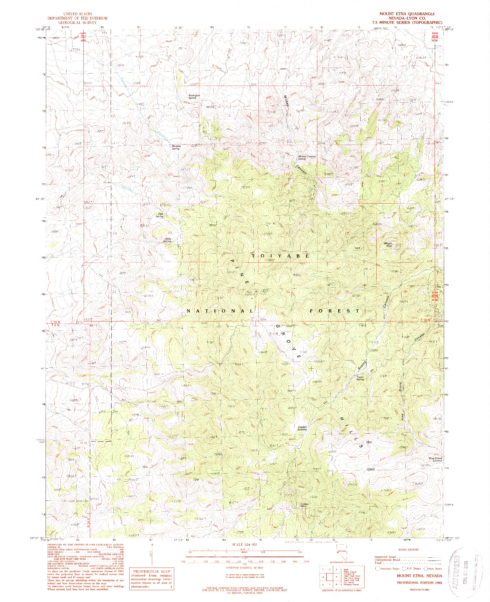 USGS 1:24000-SCALE QUADRANGLE FOR MOUNT ETNA, NV 1988