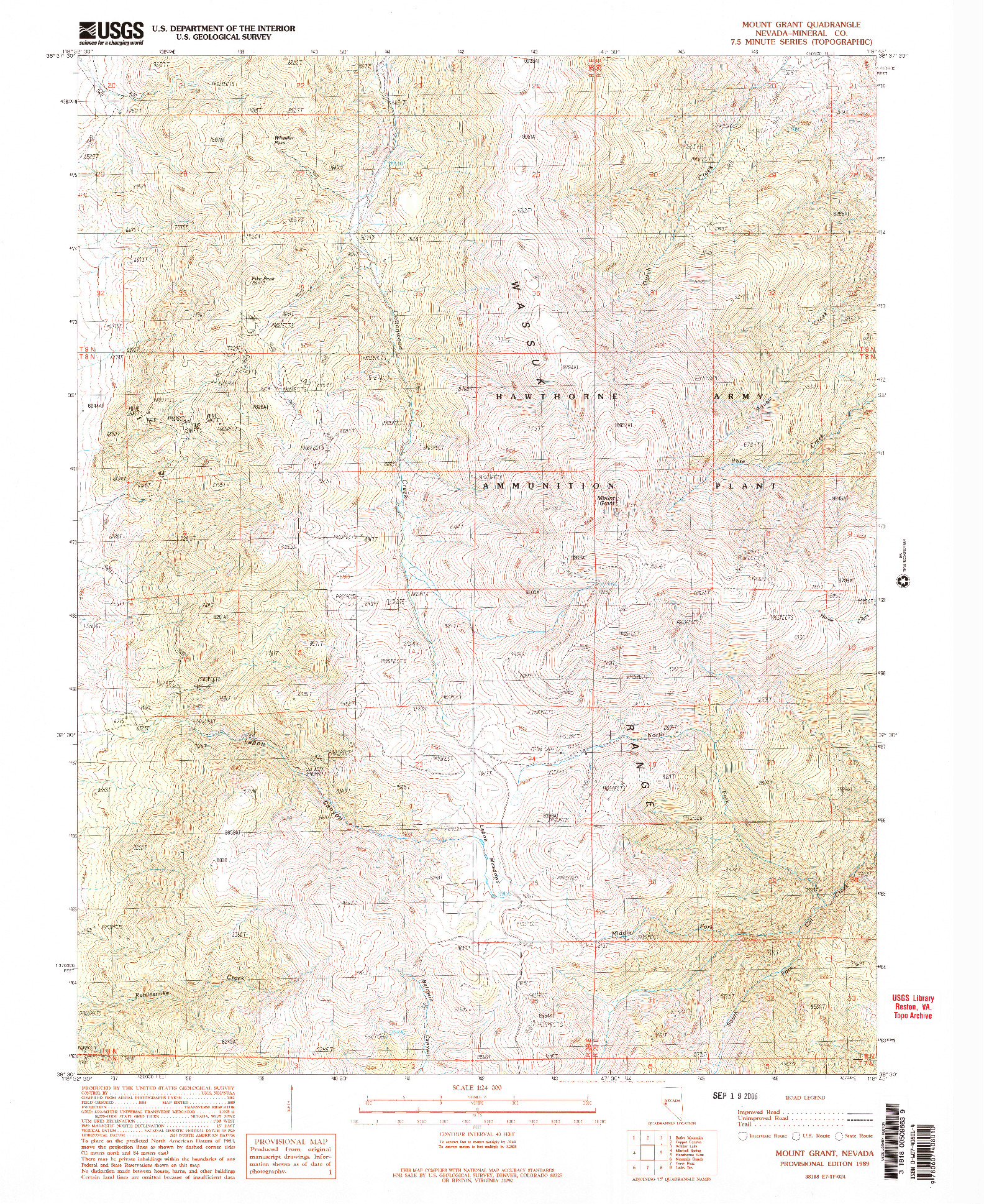 USGS 1:24000-SCALE QUADRANGLE FOR MOUNT GRANT, NV 1989