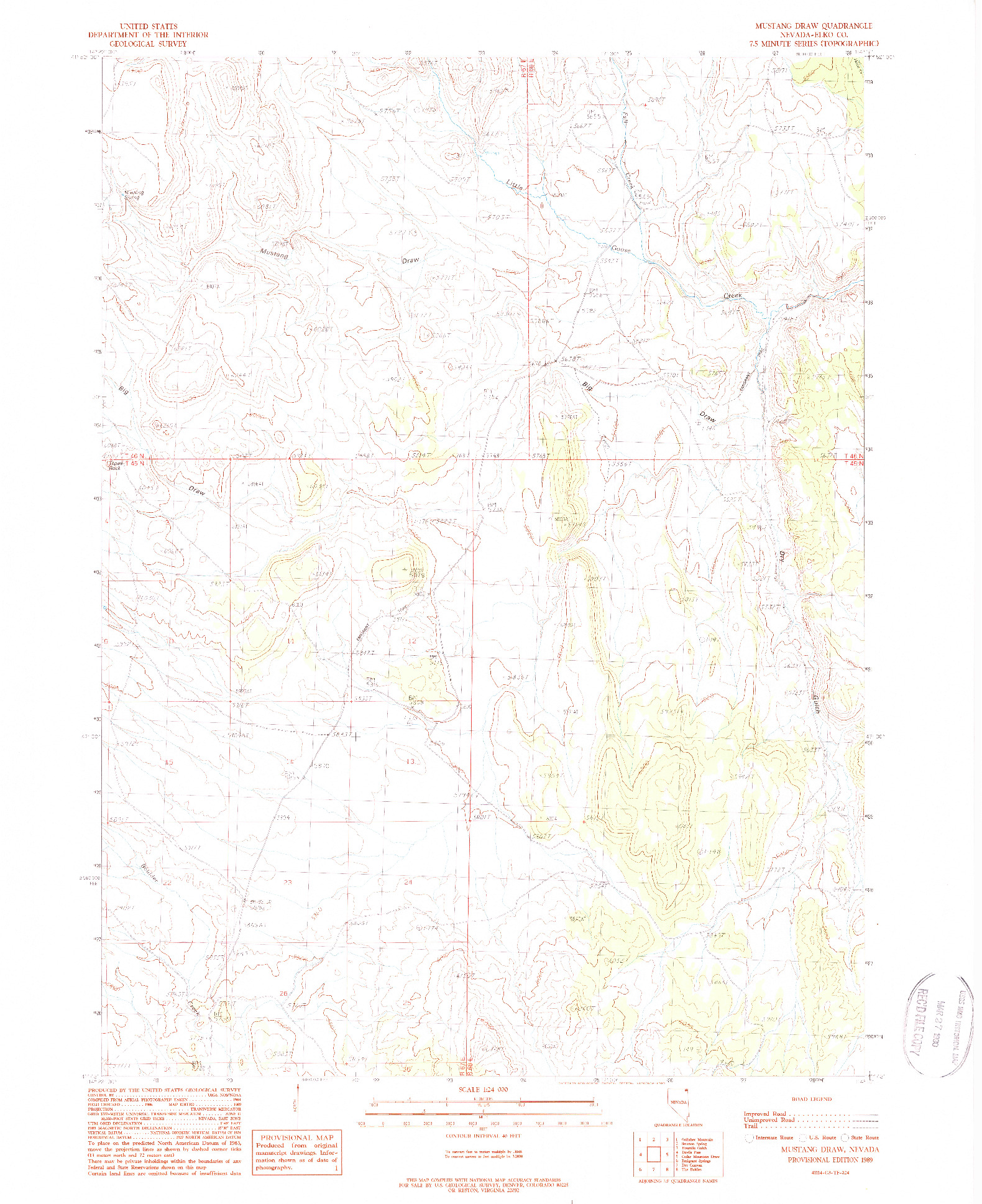 USGS 1:24000-SCALE QUADRANGLE FOR MUSTANG DRAW, NV 1989
