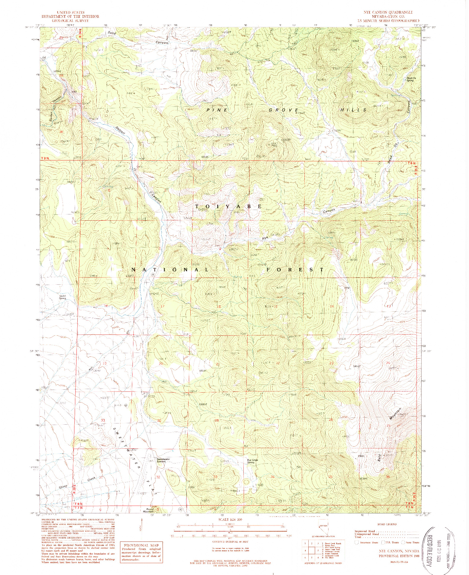 USGS 1:24000-SCALE QUADRANGLE FOR NYE CANYON, NV 1988