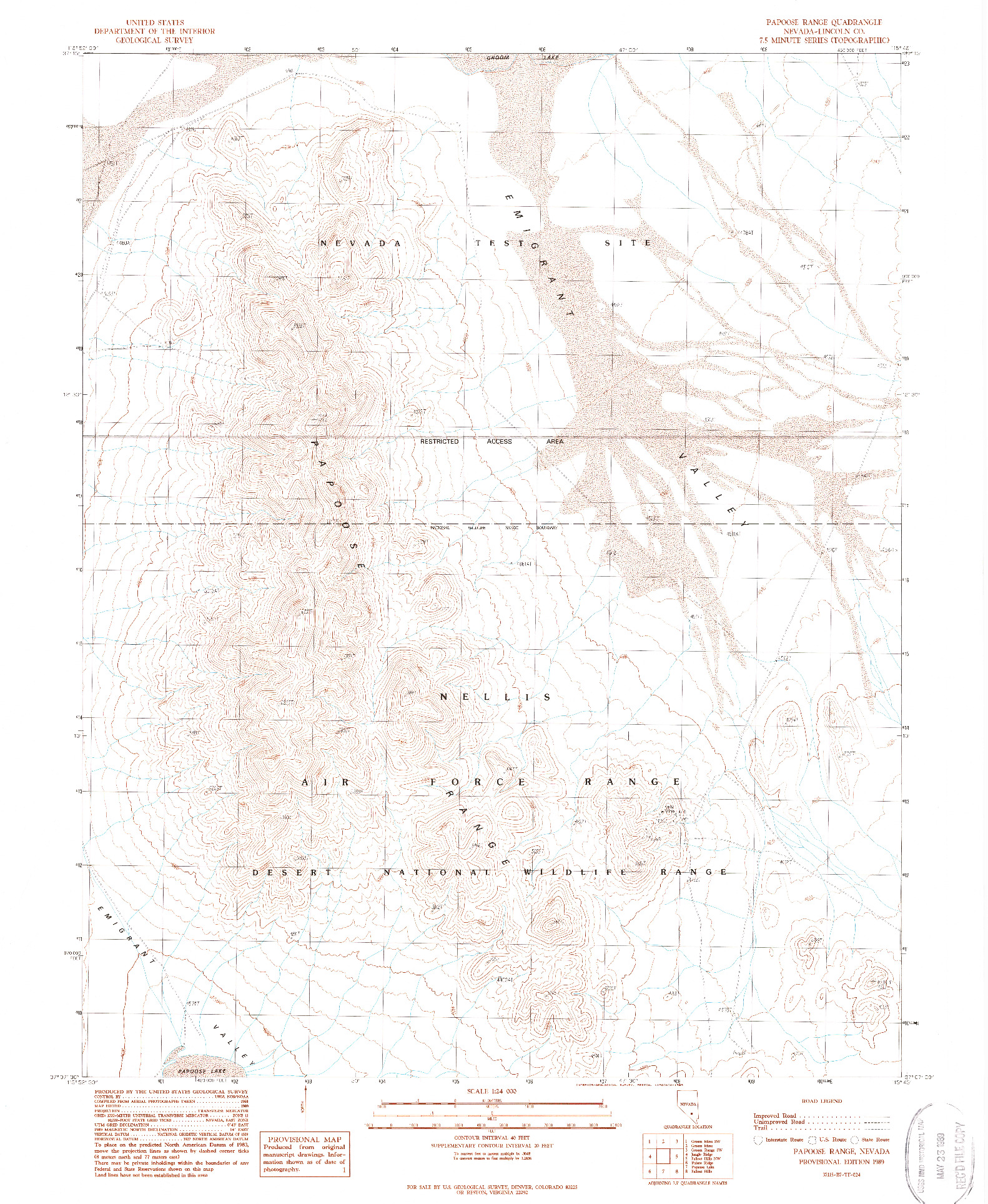 USGS 1:24000-SCALE QUADRANGLE FOR PAPOOSE RANGE, NV 1989