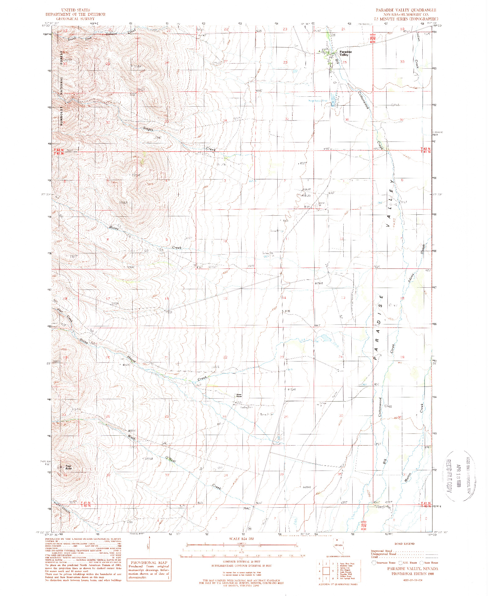 USGS 1:24000-SCALE QUADRANGLE FOR PARADISE VALLEY, NV 1988