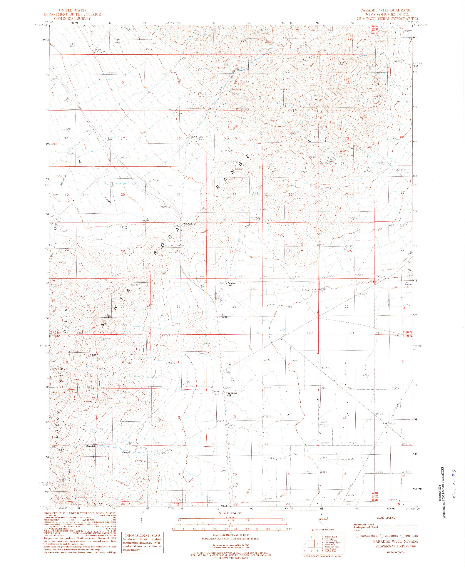 USGS 1:24000-SCALE QUADRANGLE FOR PARADISE WELL, NV 1988