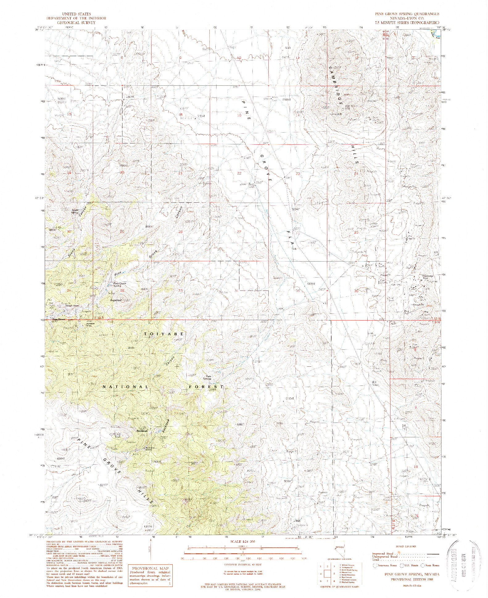 USGS 1:24000-SCALE QUADRANGLE FOR PINE GROVE SPRING, NV 1988