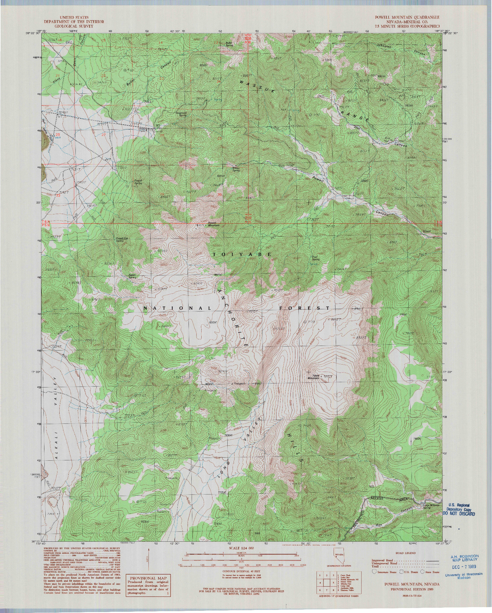 USGS 1:24000-SCALE QUADRANGLE FOR POWELL MOUNTAIN, NV 1989