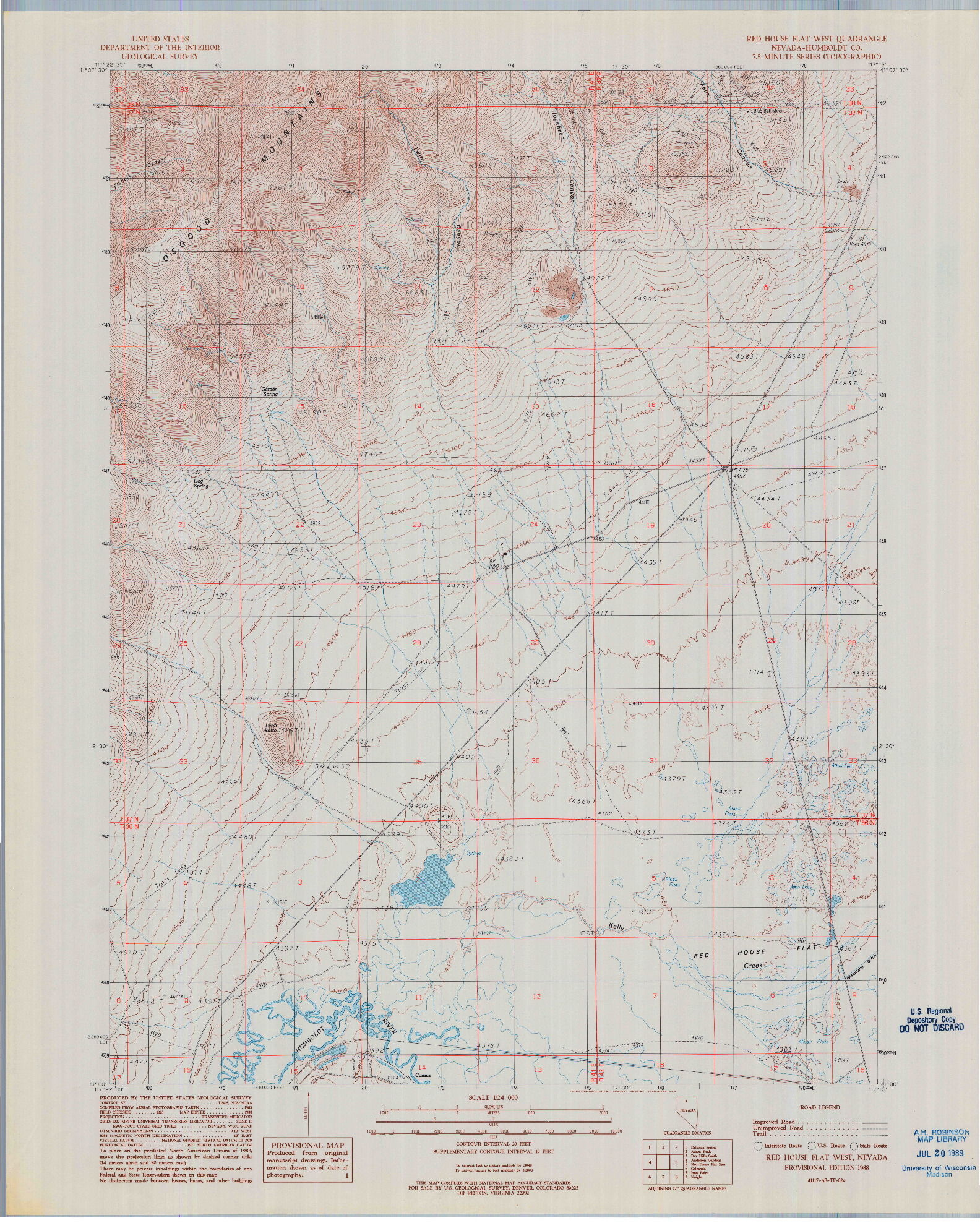 USGS 1:24000-SCALE QUADRANGLE FOR RED HOUSE FLAT WEST, NV 1988