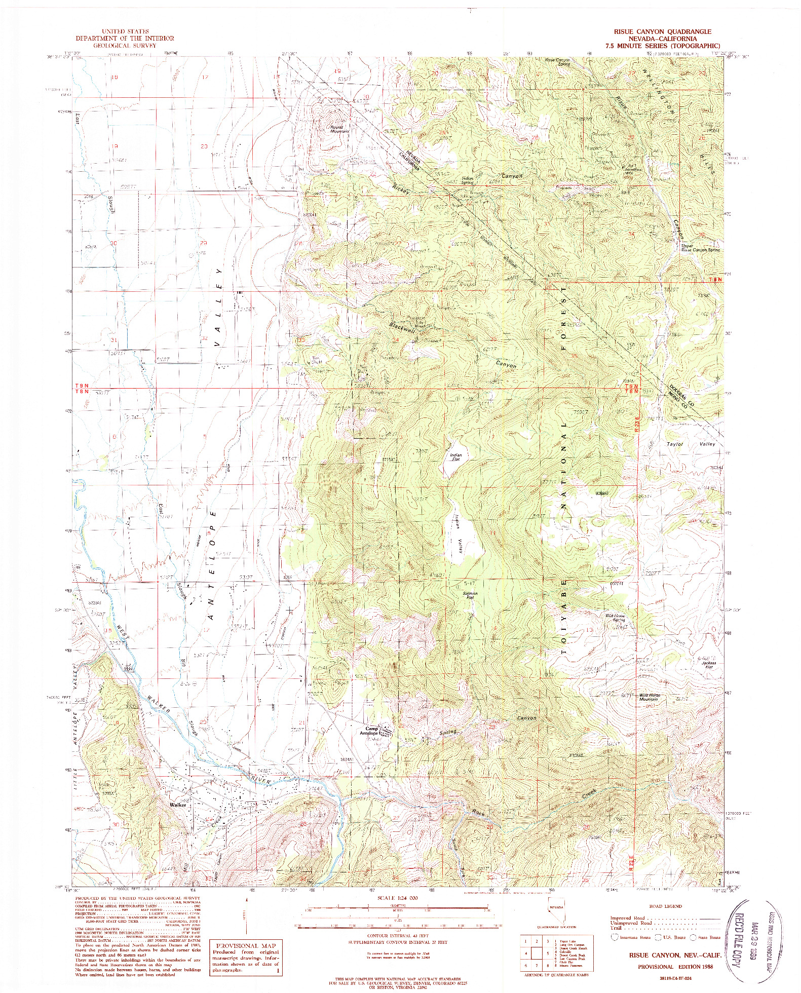 USGS 1:24000-SCALE QUADRANGLE FOR RISUE CANYON, NV 1988
