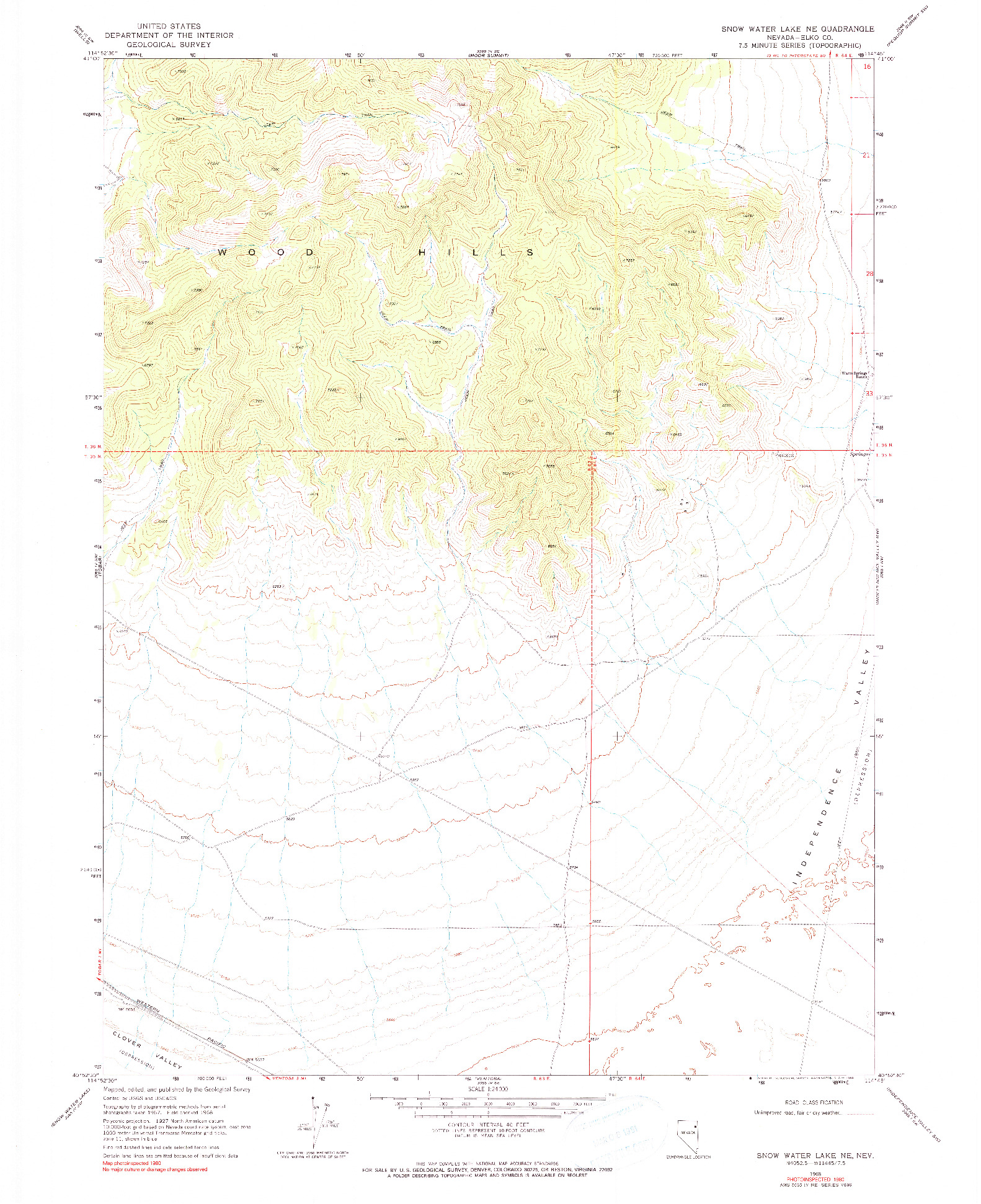 USGS 1:24000-SCALE QUADRANGLE FOR SNOW WATER LAKE NE, NV 1968