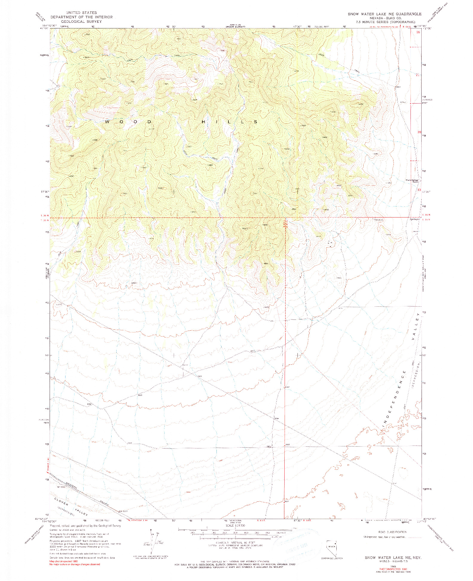 USGS 1:24000-SCALE QUADRANGLE FOR SNOW WATER LAKE NE, NV 1968