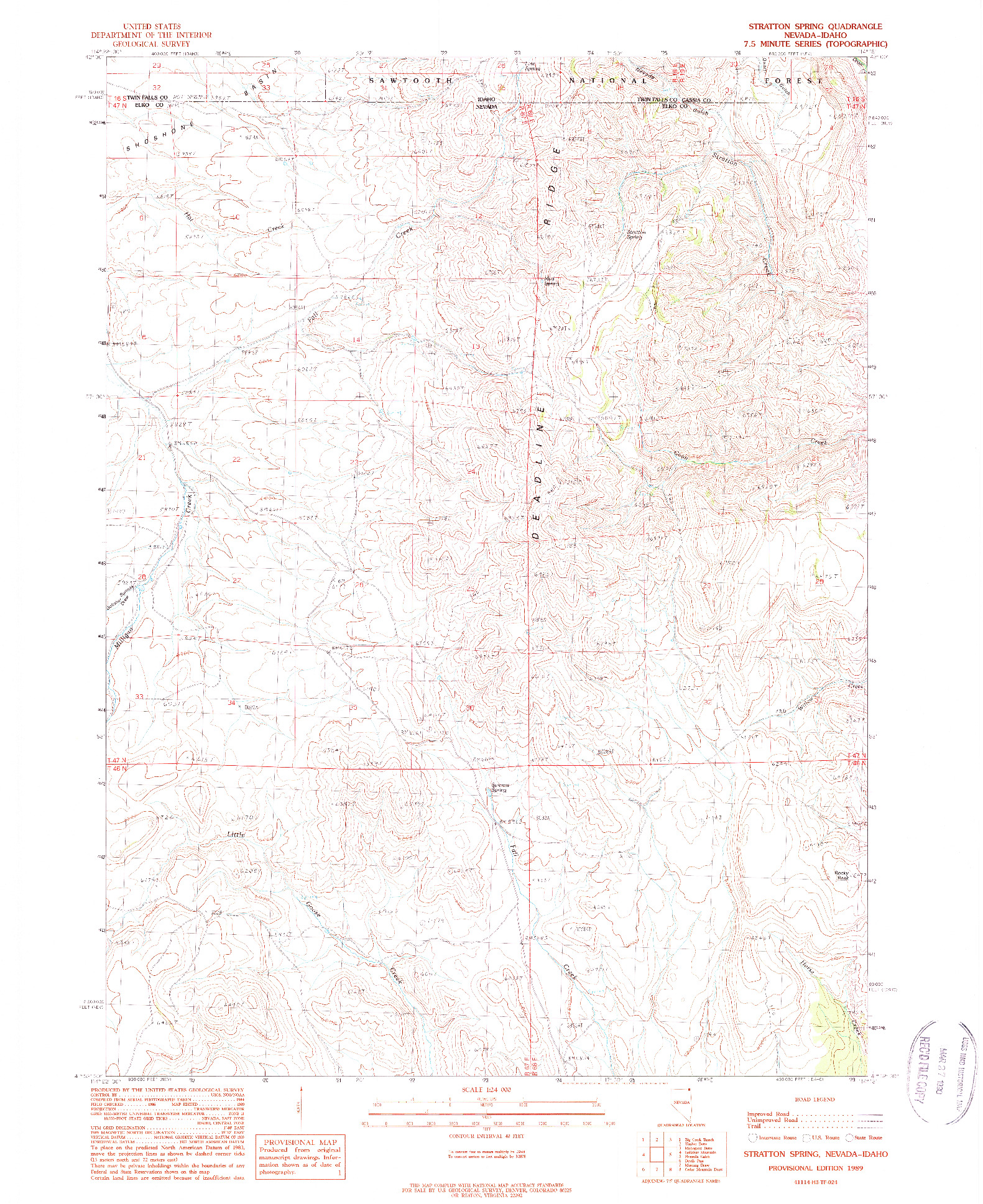 USGS 1:24000-SCALE QUADRANGLE FOR STRATTON SPRING, NV 1989